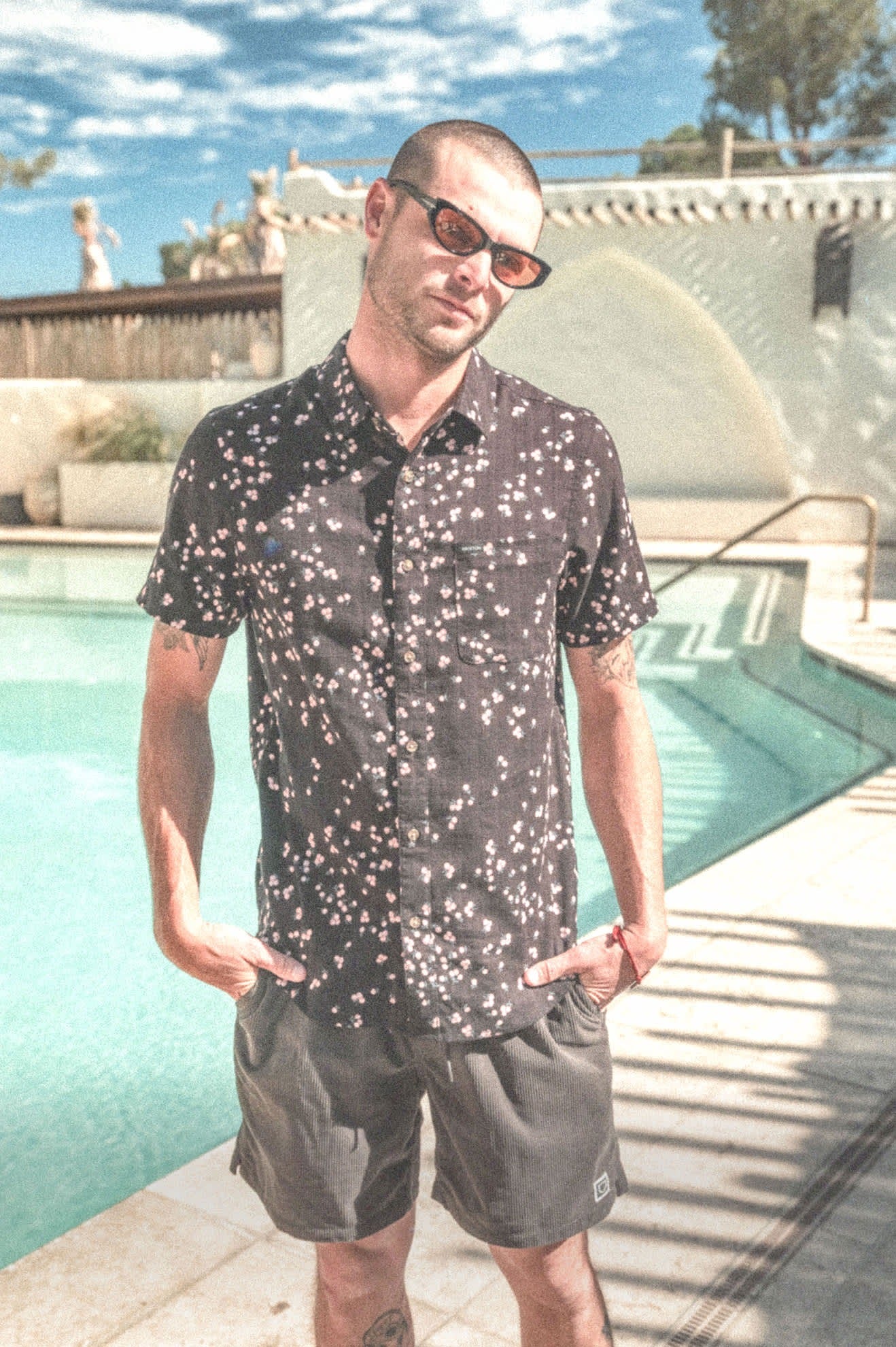 Charter Slub Short Sleeve Shirt - Black/Pink
