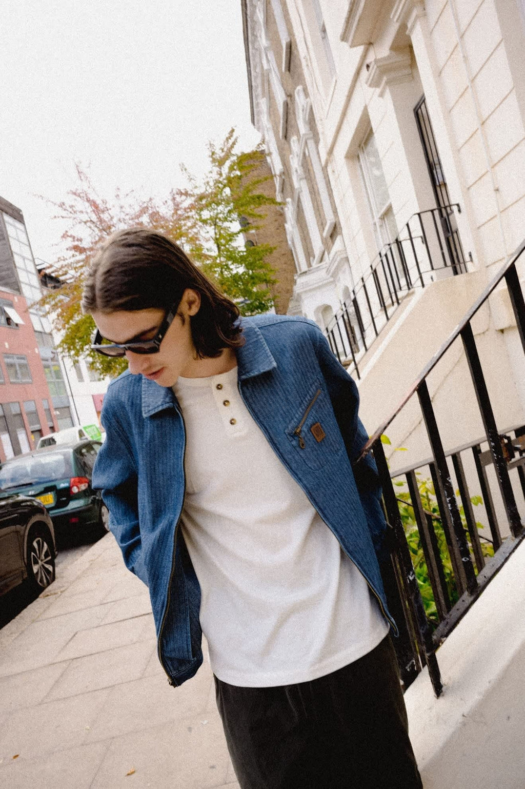 Mechanic Garage Zip Jacket - Indigo Herringbone