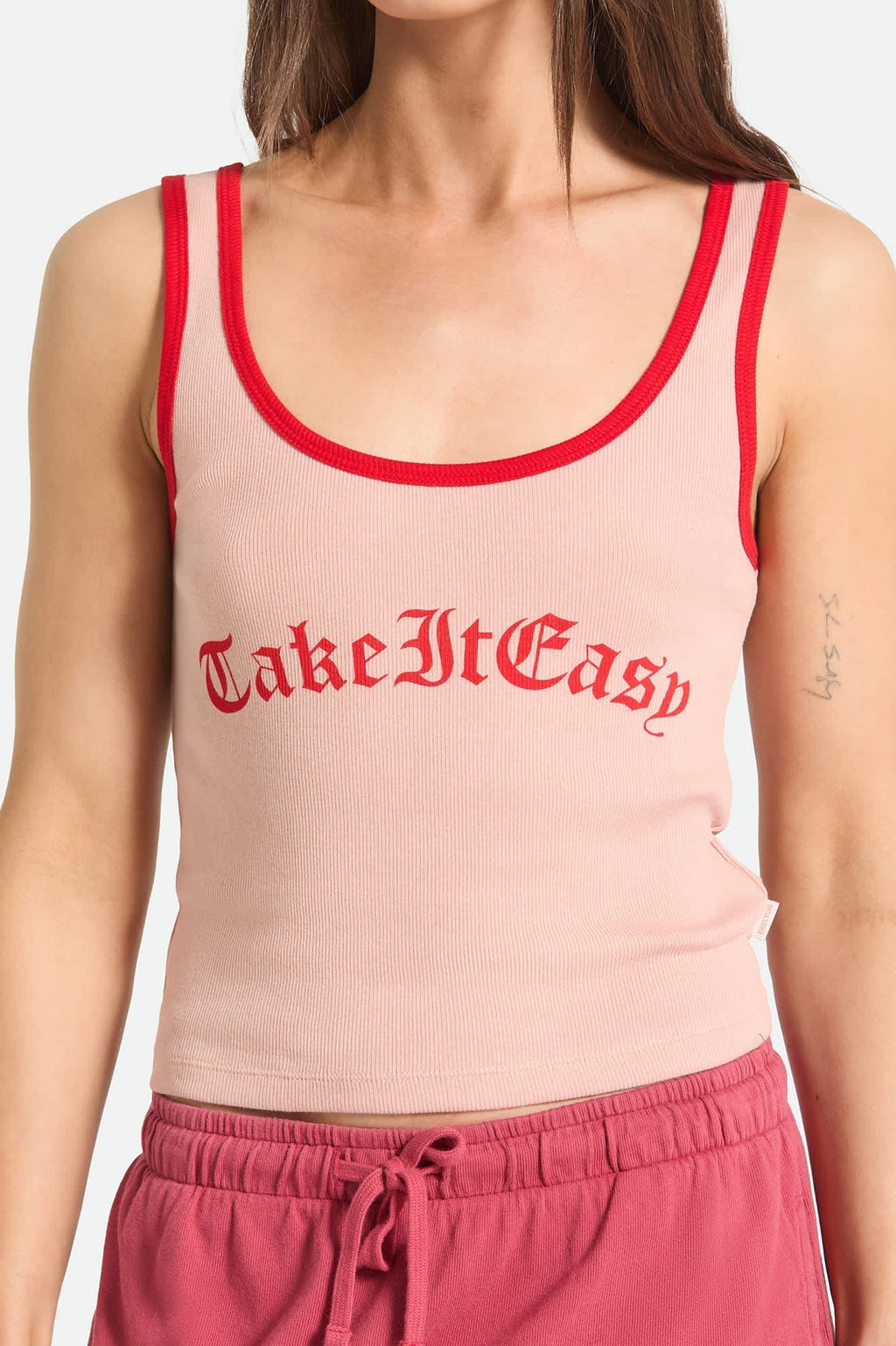 Take It Easy Ringer A-Tank - Silver Pink