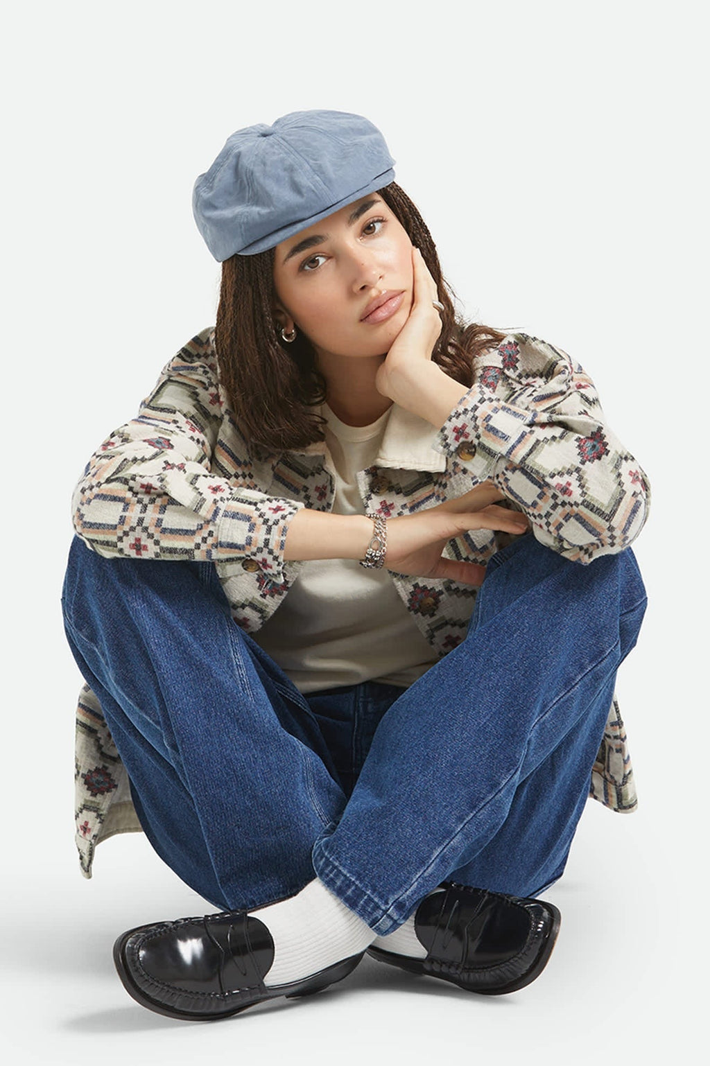 Brood Newsboy Cap - Slate Blue Brushed Satin