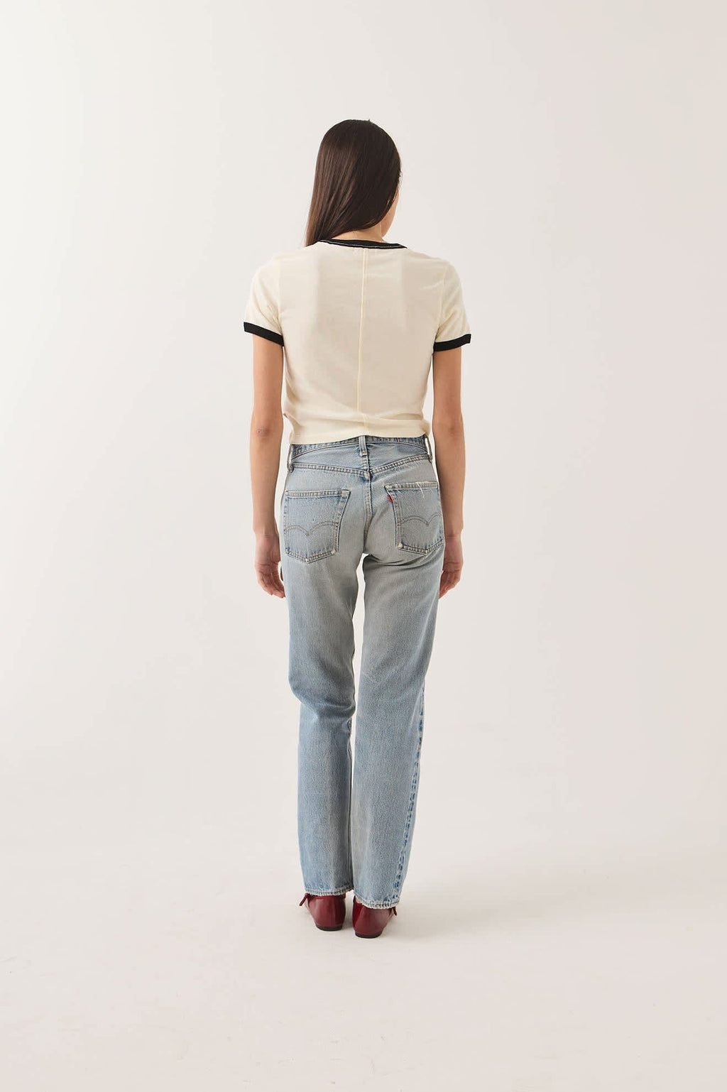 Carefree Organic Garment Dye Ringer T-Shirt - Off White/Black