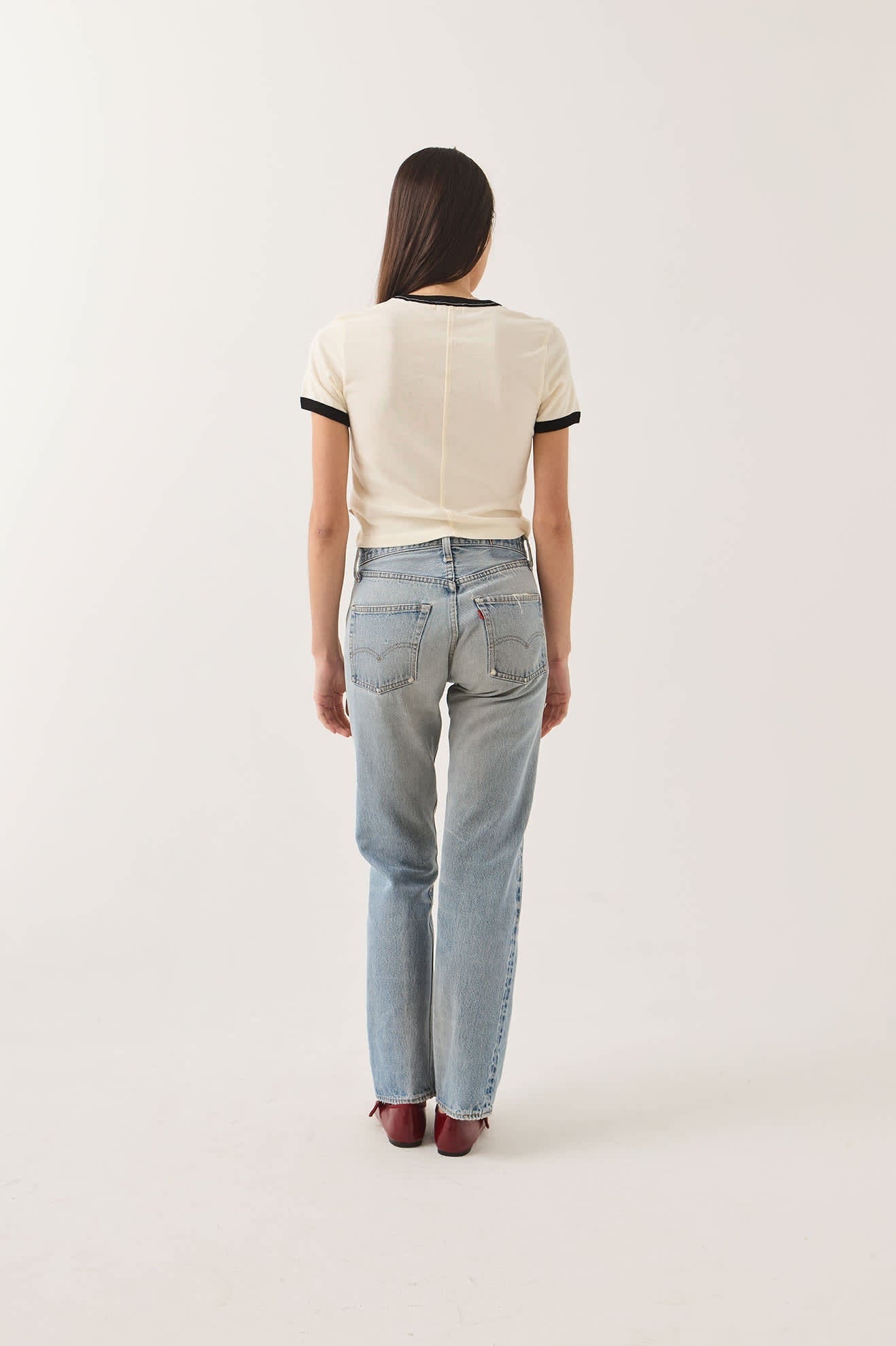 Carefree Organic Garment Dye Ringer T-Shirt - Off White/Black