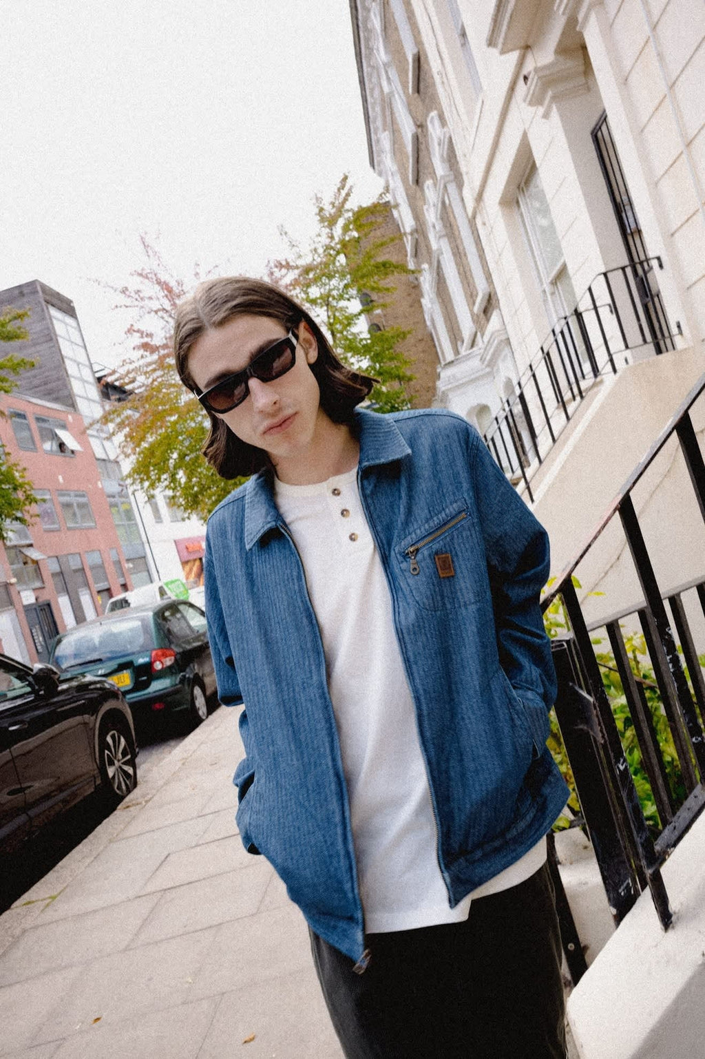 Mechanic Garage Zip Jacket - Indigo Herringbone