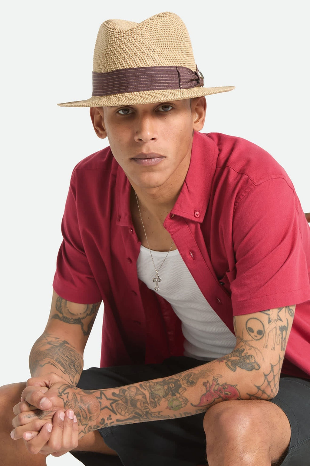 Roma Straw Packable Fedora - Multi Brown/Chocolate