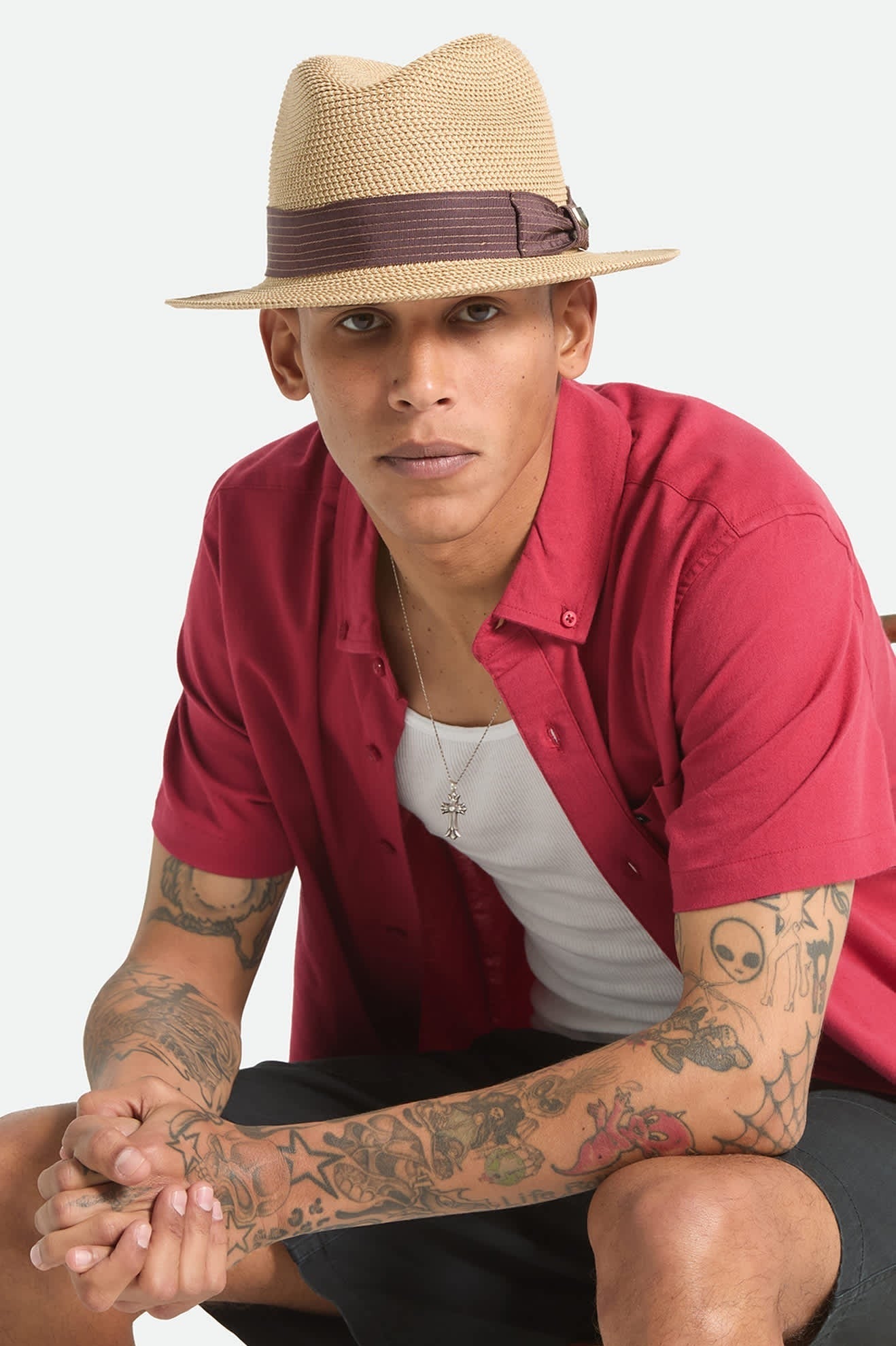 Roma Straw Packable Fedora - Multi Brown/Chocolate