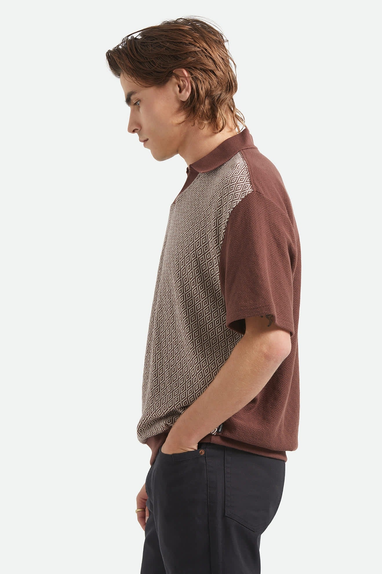 Theo Jacquard Short Sleeve Polo - Chocolate/Off White