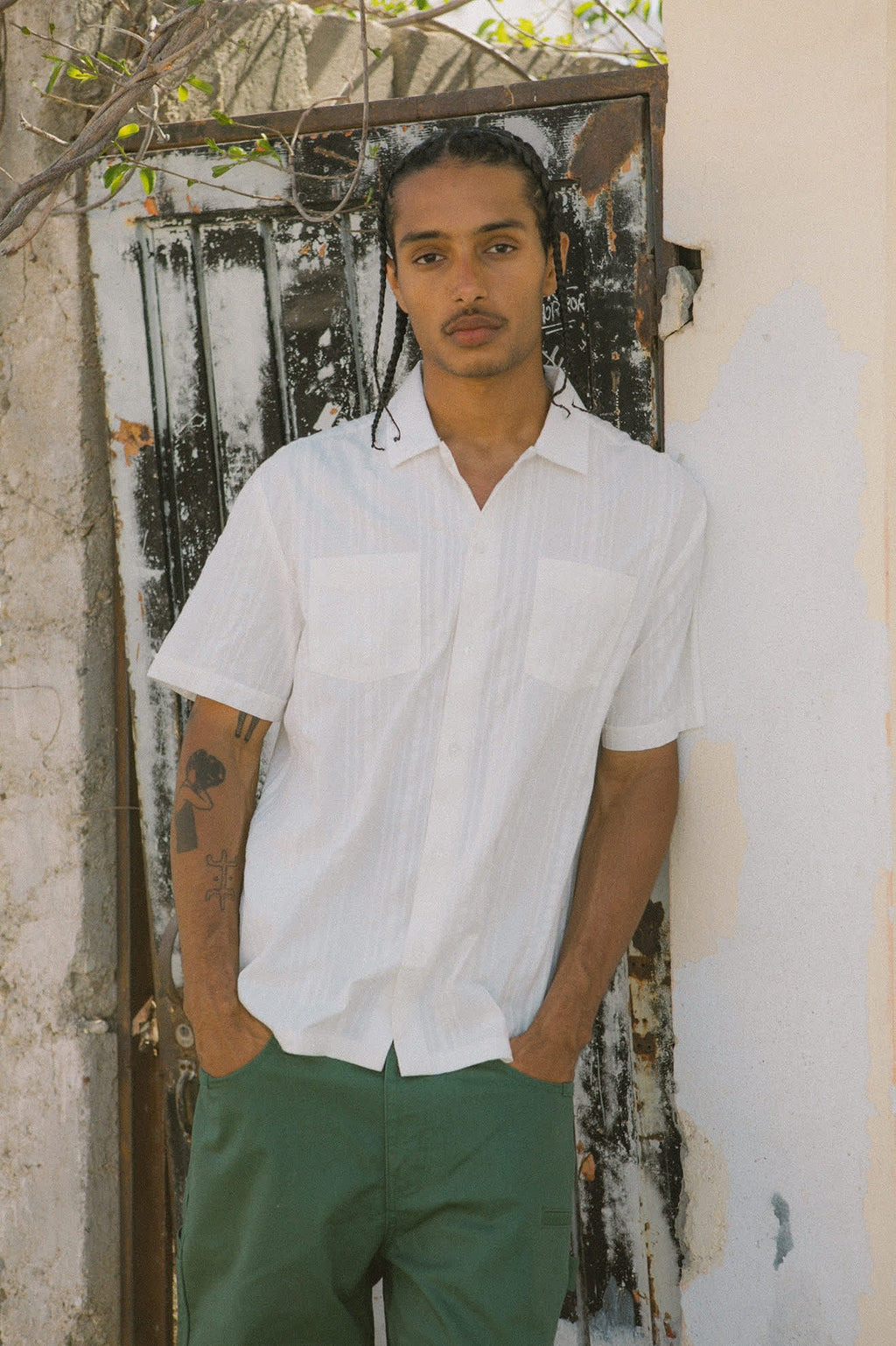 Cru Stripe Dobby Short Sleeve Shirt - Off White
