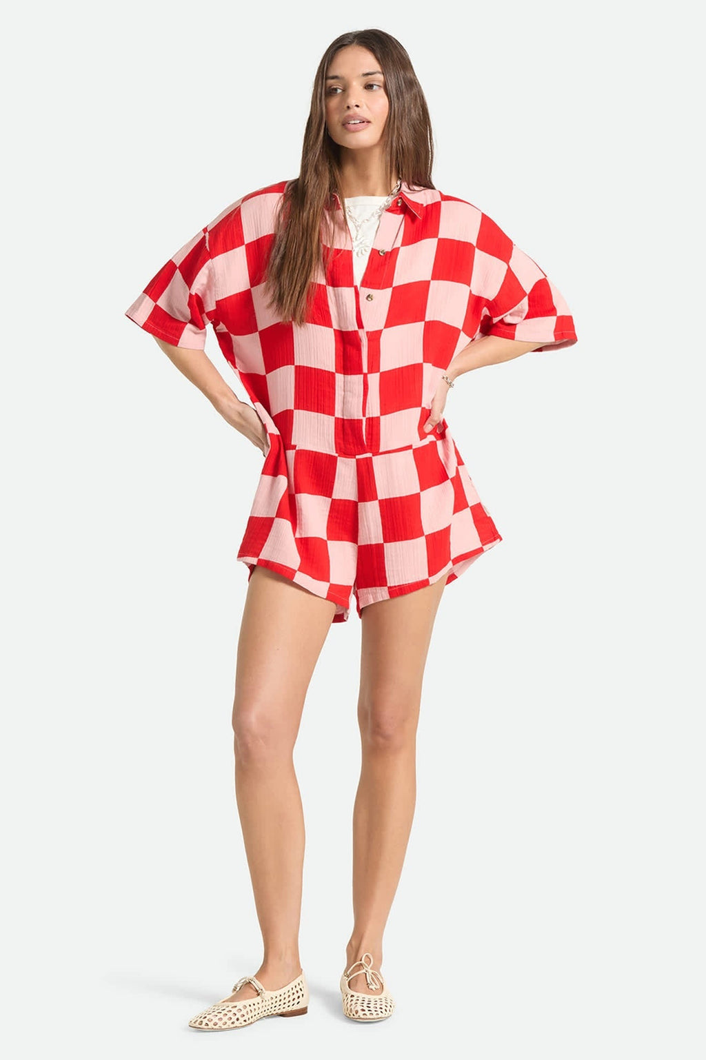 The Getaway Romper - Silver Pink/Adrenaline Rush Checkerboard