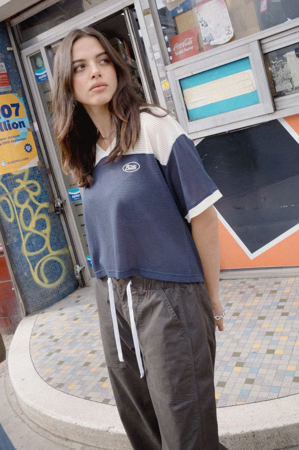 Varsity Mesh T-Shirt - Off White/Washed Navy