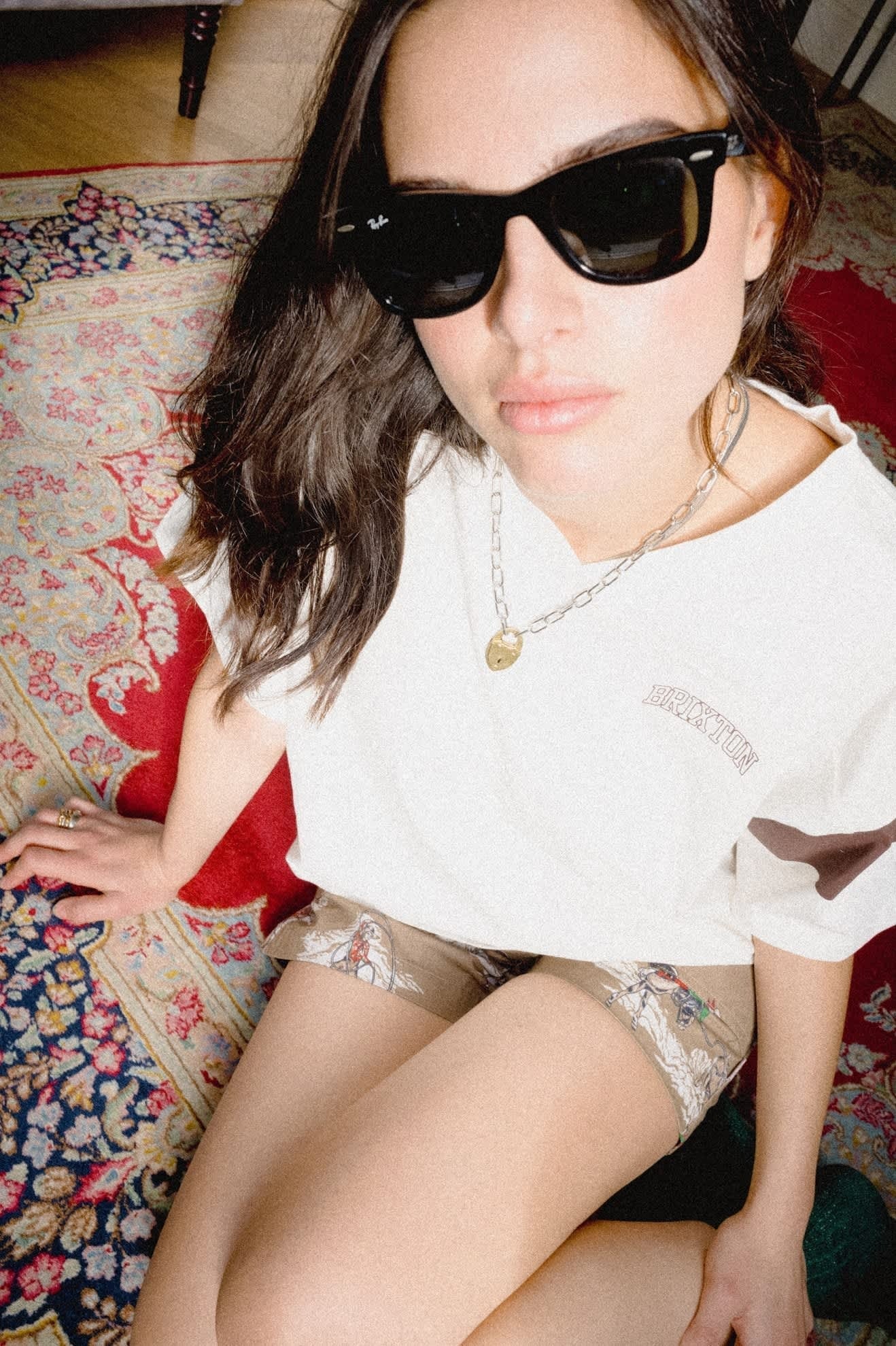Brixton Boxy Cropped Football T-Shirt - Off White