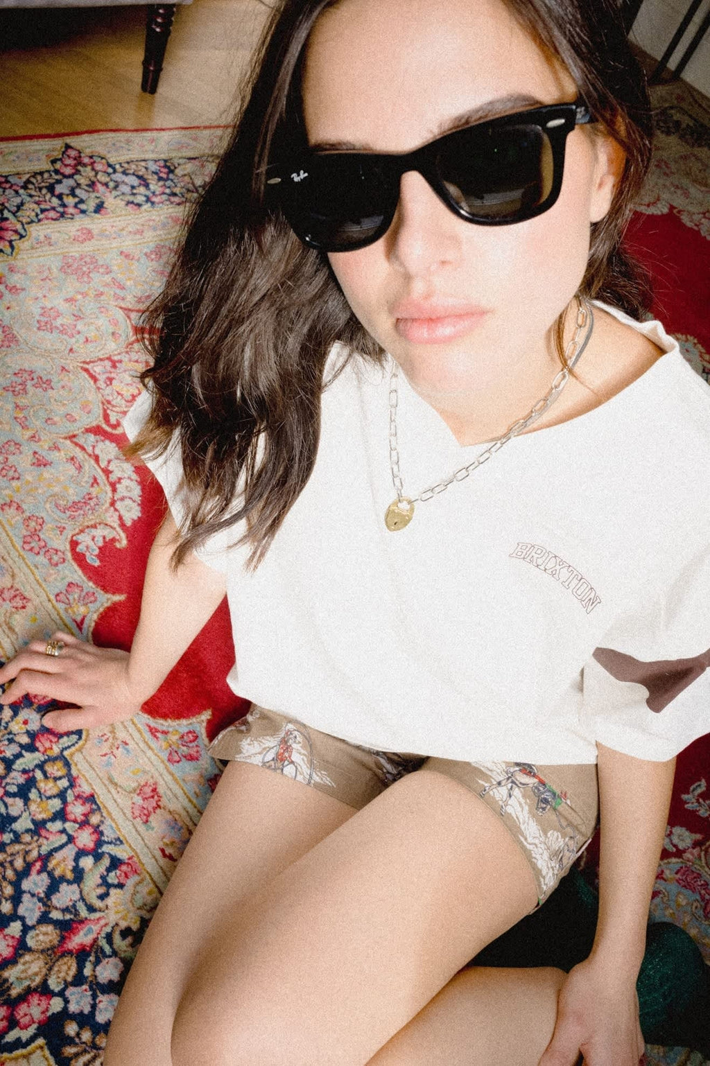 Brixton Boxy Cropped Football T-Shirt - Off White