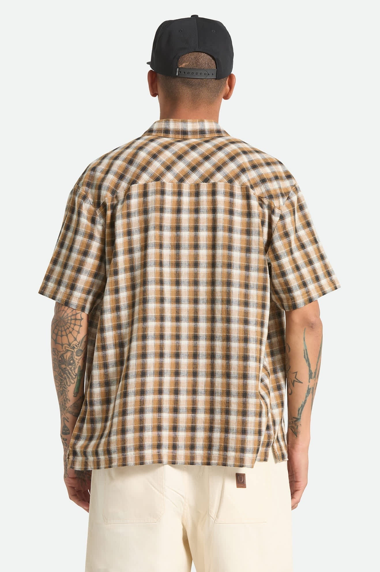 Cru Linen Blend Plaid Short Sleeve Shirt - Black/Tobacco Plaid