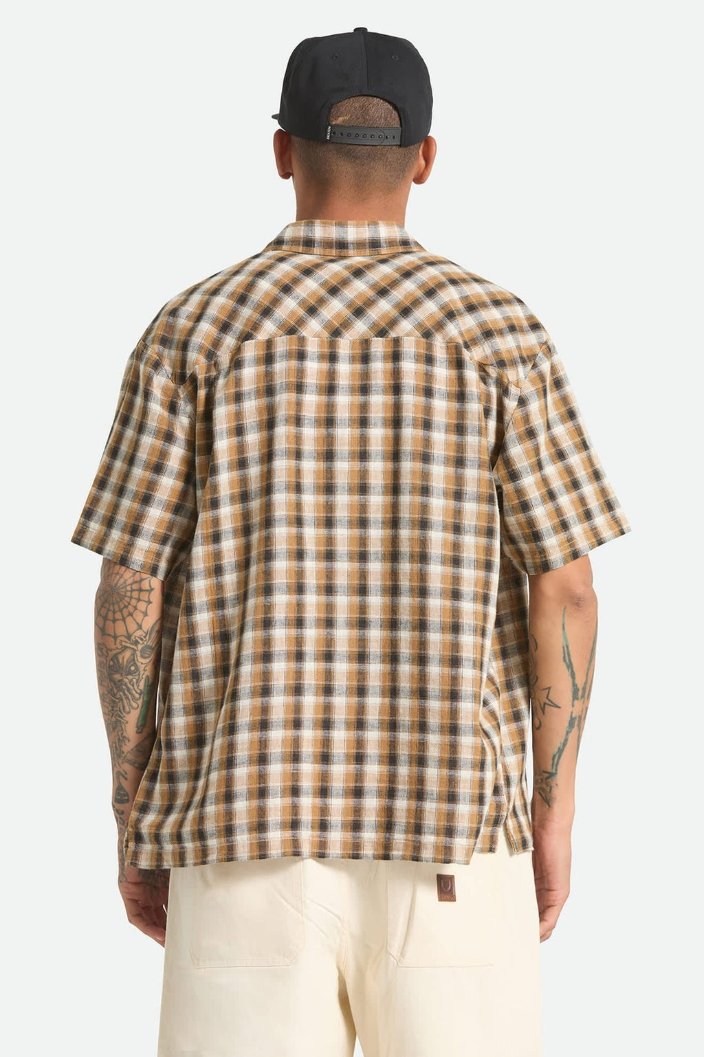 Cru Linen Blend Plaid Short Sleeve Shirt - Black/Tobacco Plaid