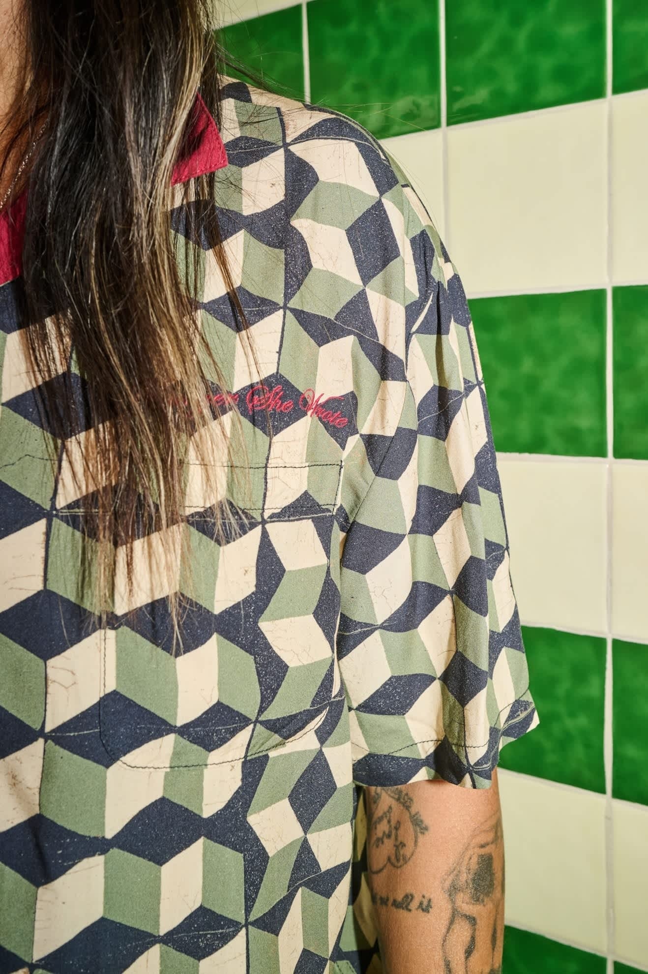 Burger She Wrote Shirt - Black/Green Tile