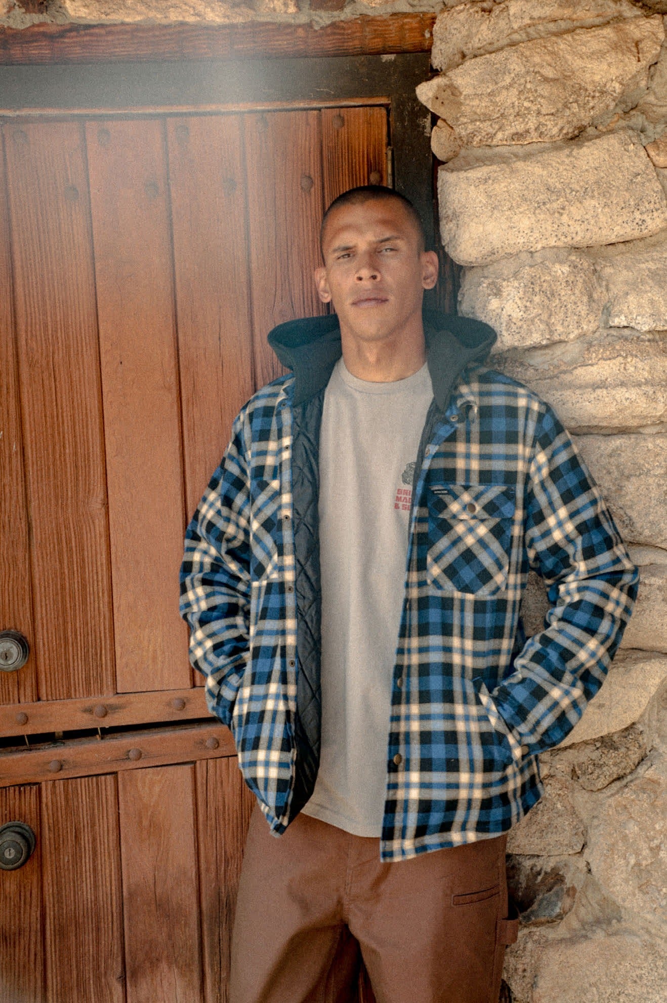 Bowery Quilited Hooded Flannel - Navy/Cream