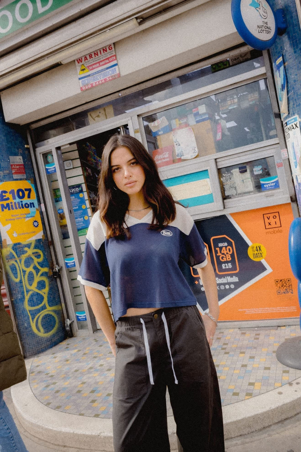 Varsity Mesh T-Shirt - Off White/Washed Navy