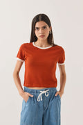 Carefree Organic Garment Dye Ringer T-Shirt - Rust/Off White