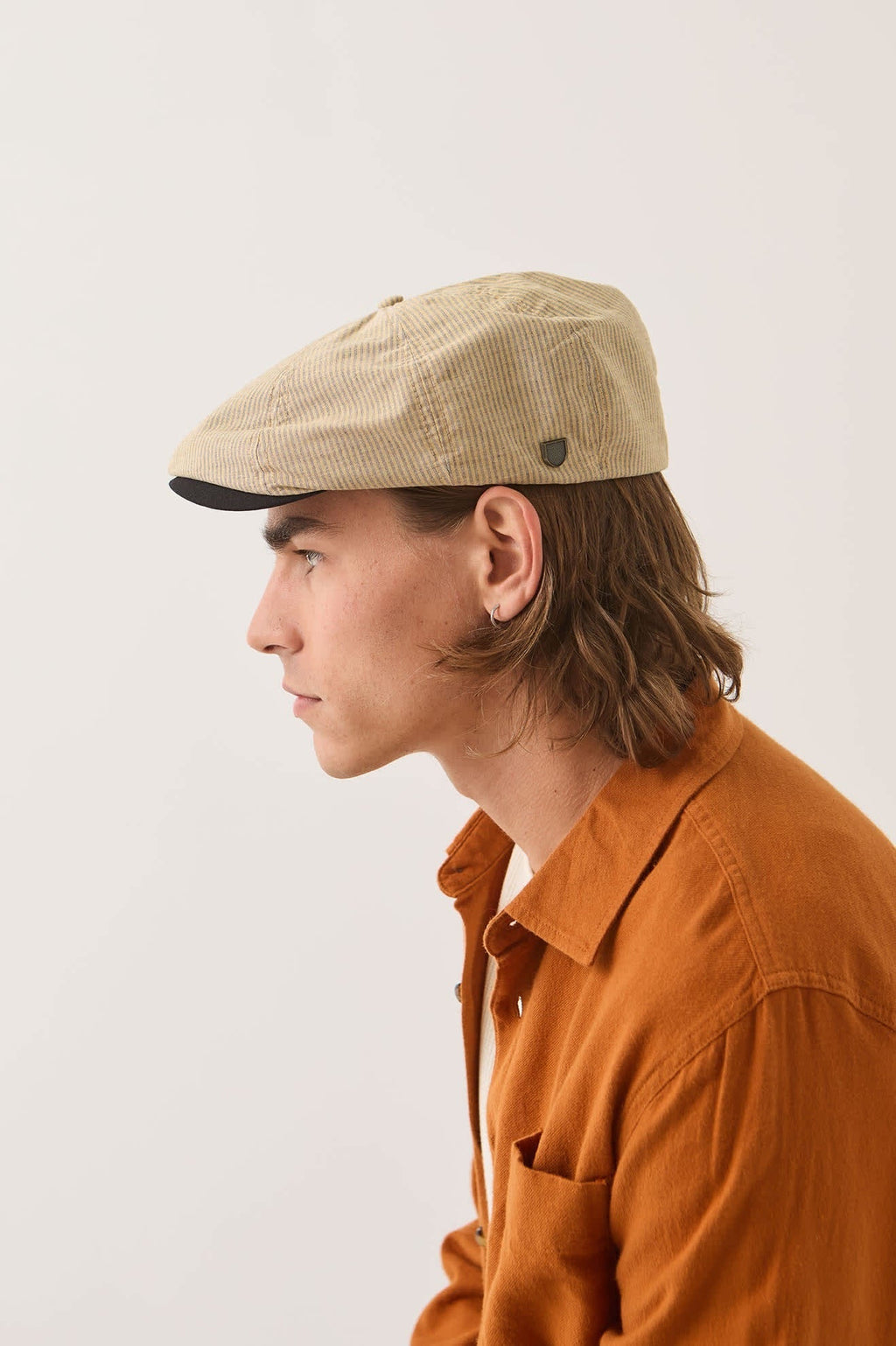 Hooligan Flat Cap - Khaki Stripe/Washed Black