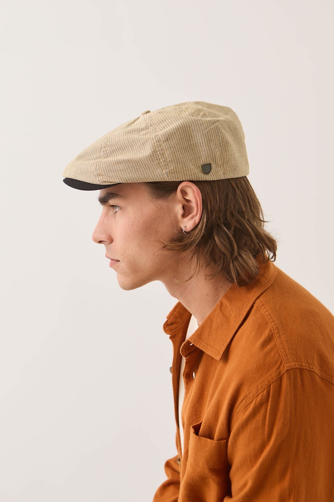 Hooligan Flat Cap - Khaki Stripe/Washed Black