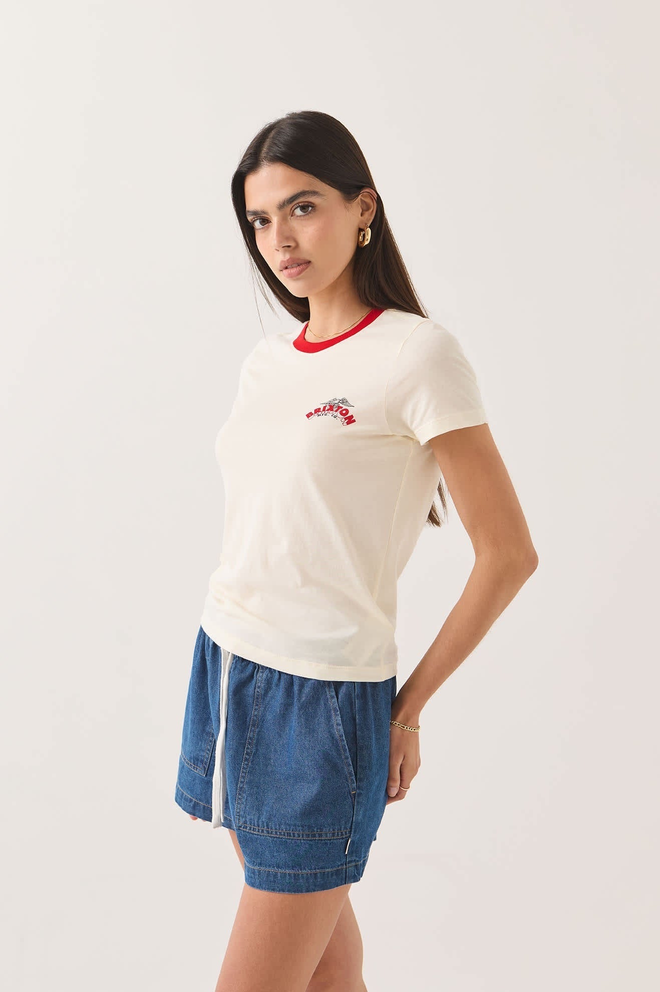 Brixton Banner Slim Crew T-Shirt - Off White