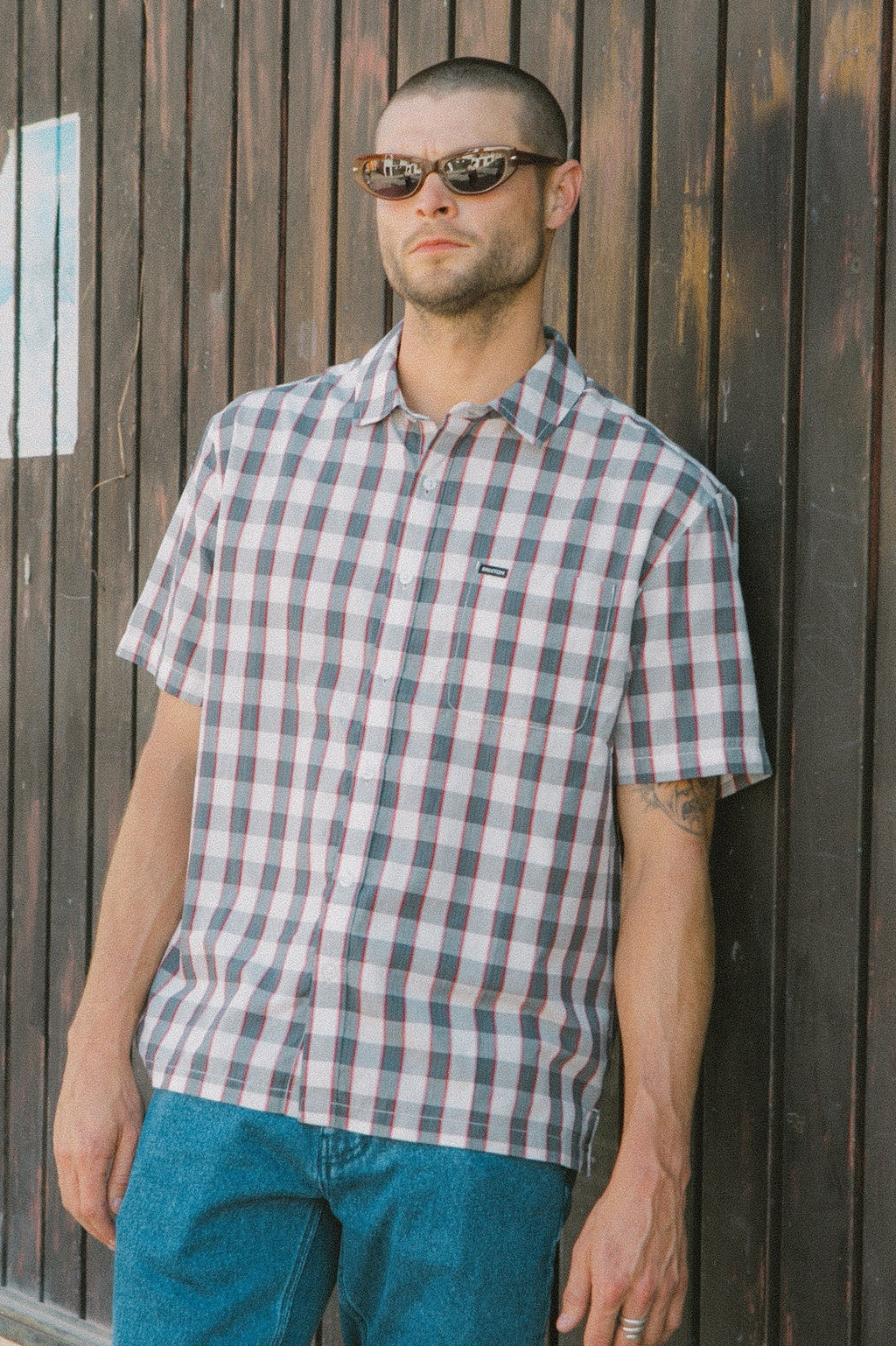 Cru Plaid Short Sleeve Shirt - Black/Off White/Red