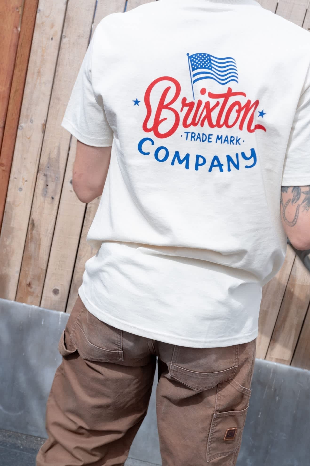 Brxtn Flag Short Sleeve Standard T-Shirt - Cream/Navy/Red