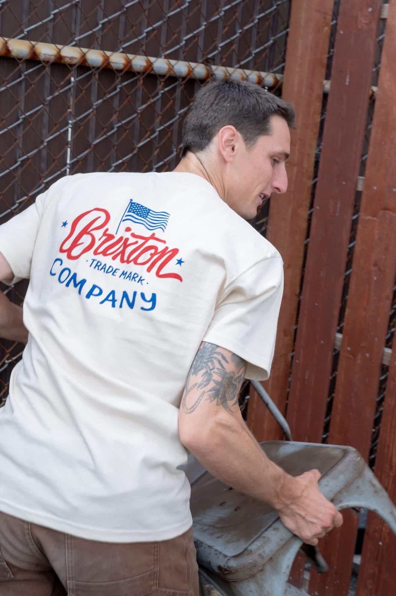 Brxtn Flag Short Sleeve Standard T-Shirt - Cream/Navy/Red