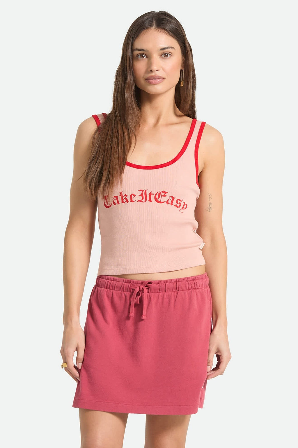 Take It Easy Ringer A-Tank - Silver Pink