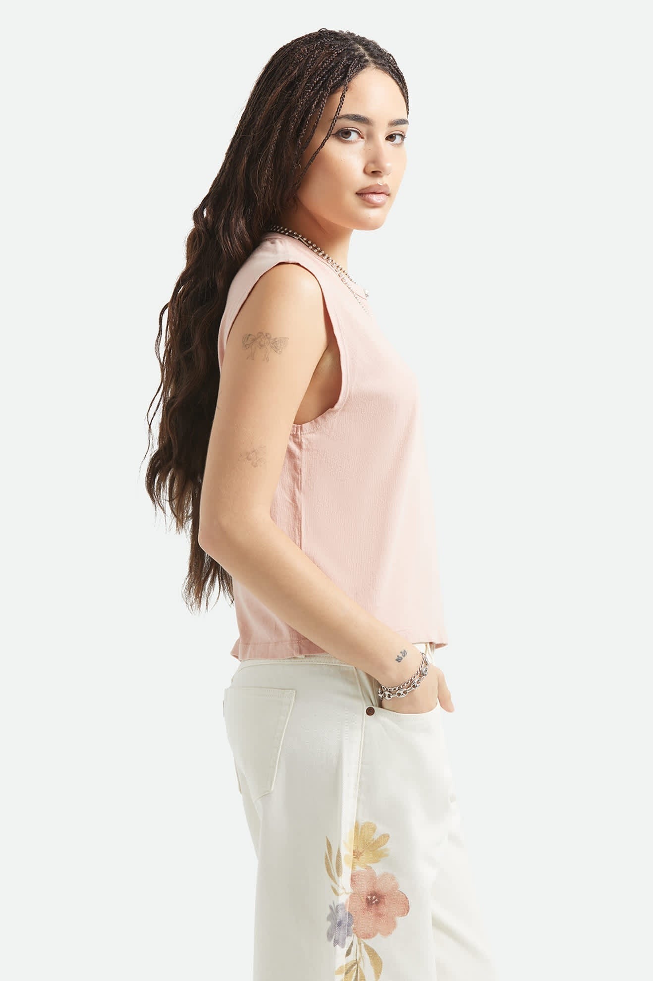 Carefree Organic Garment Dye Muscle Tank - Silver Pink