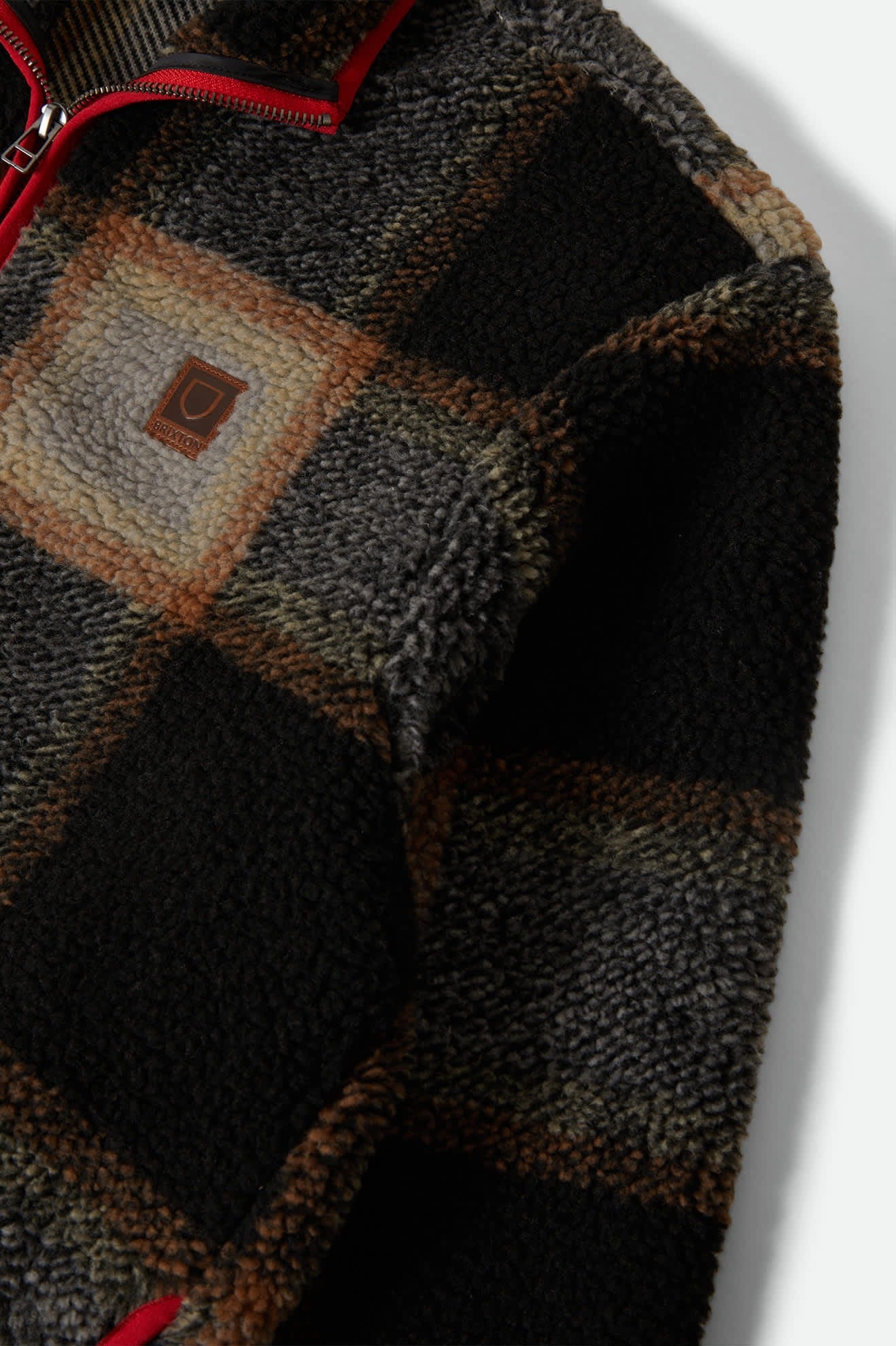 Buffalo Plaid Sherpa Full Zip Jacket - Black/Cream