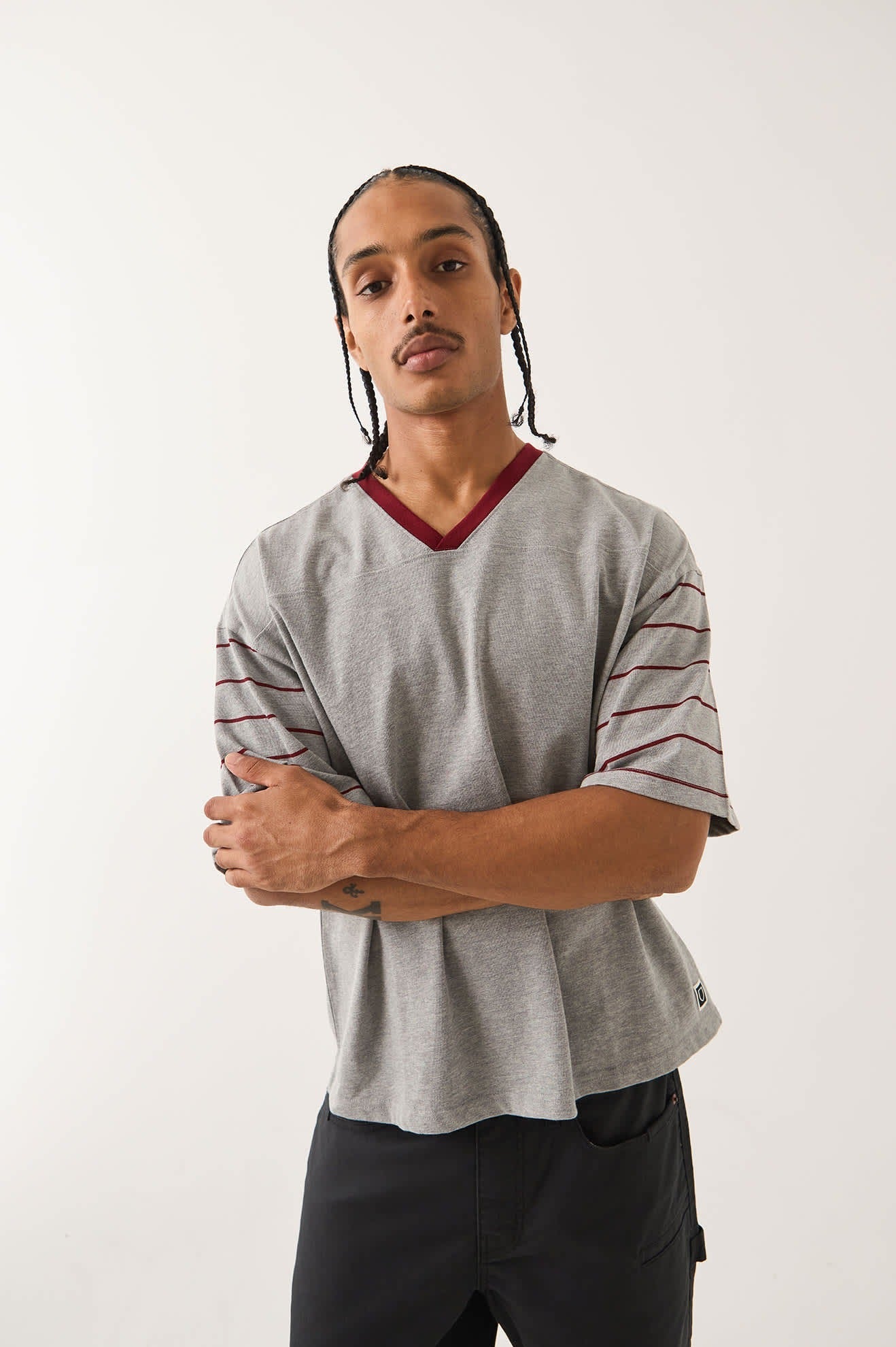 Brixton Football T-Shirt - Heather Grey/Maroon