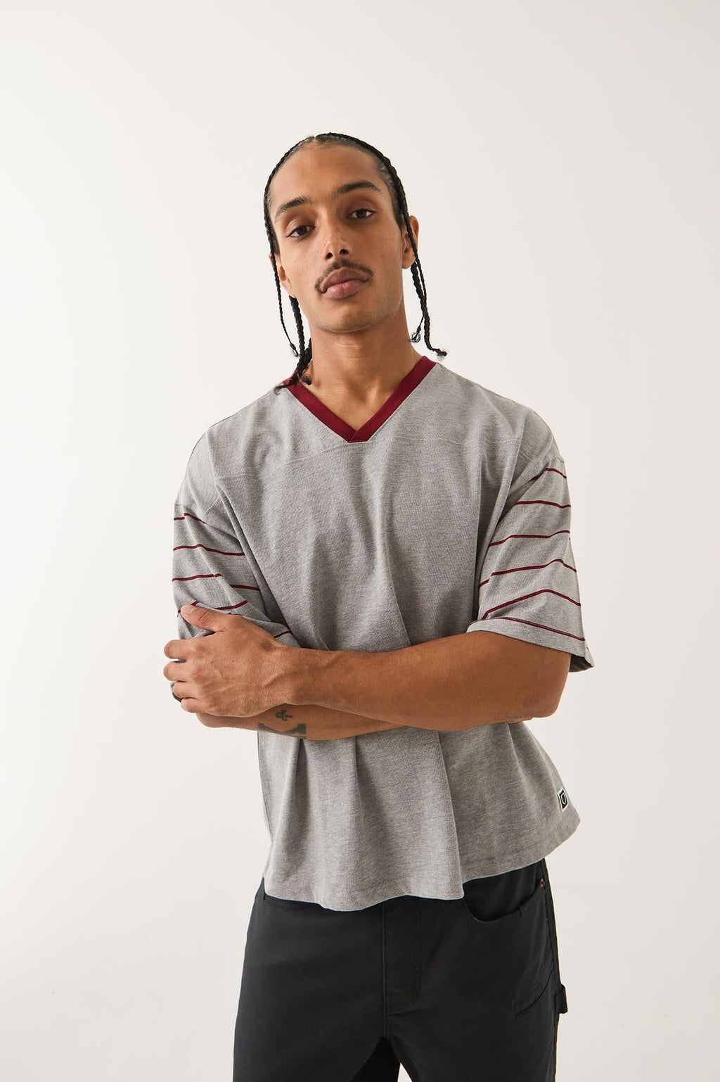 Brixton Football T-Shirt - Heather Grey/Maroon