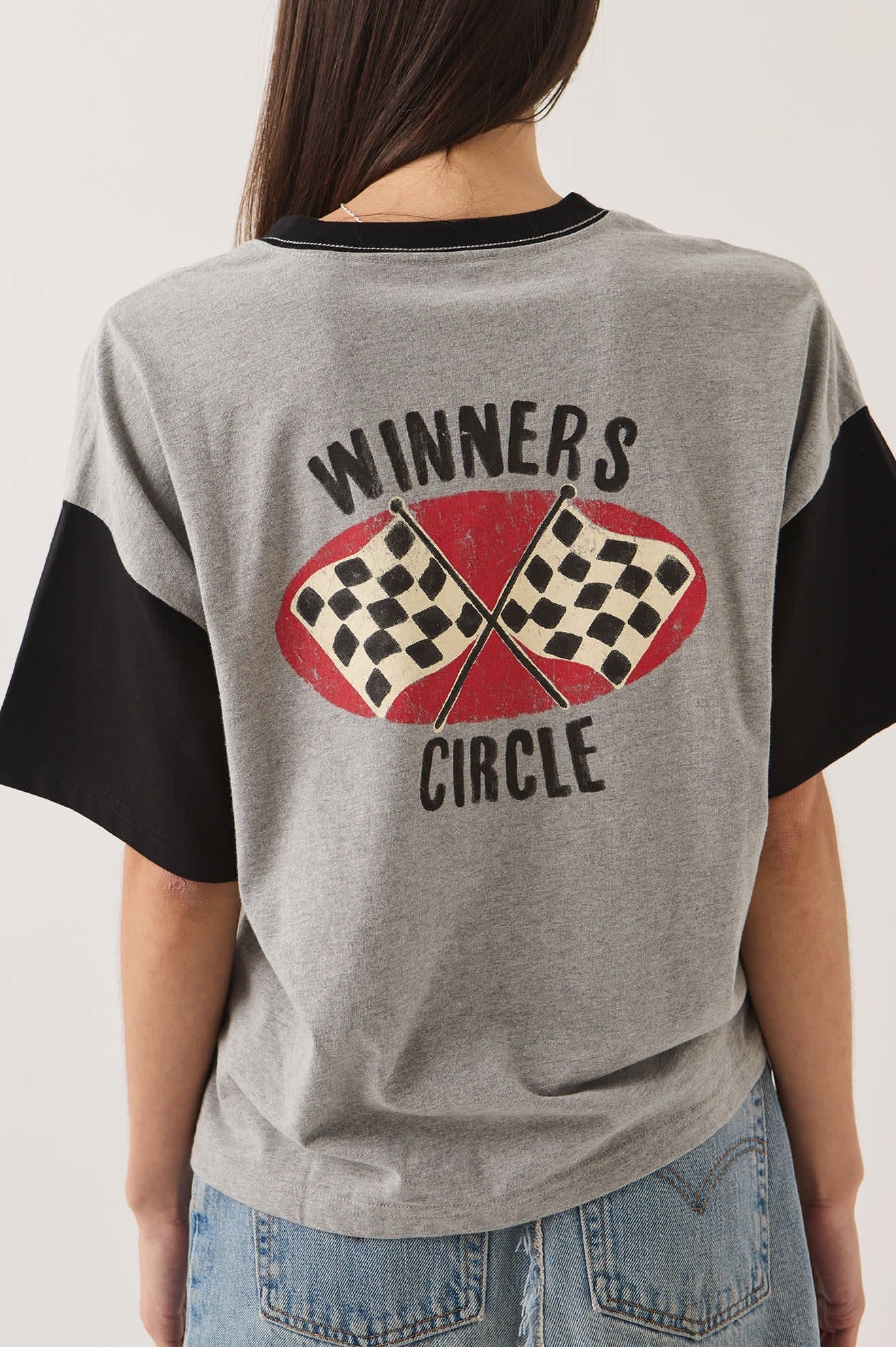 Winners Circle Boxy Football T-Shirt - Heather Grey/Black