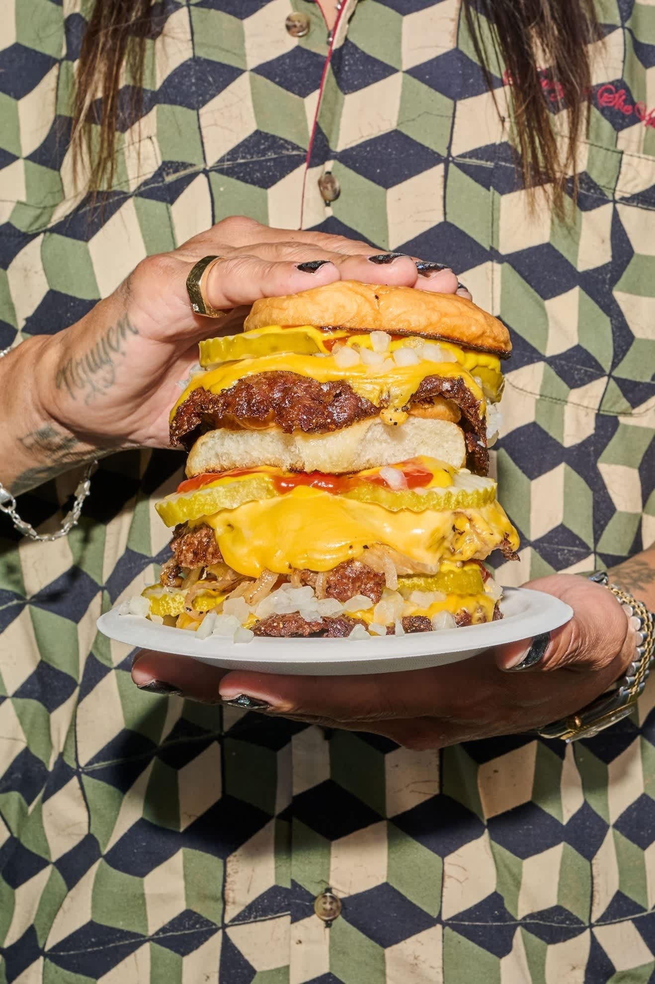 Burger She Wrote Shirt - Black/Green Tile
