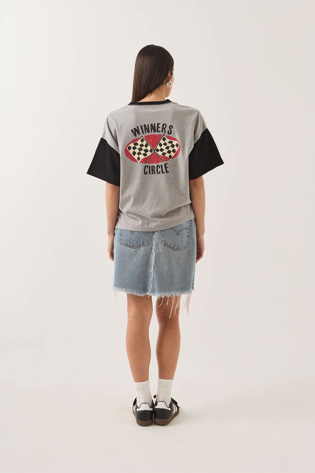 Winners Circle Boxy Football T-Shirt - Heather Grey/Black