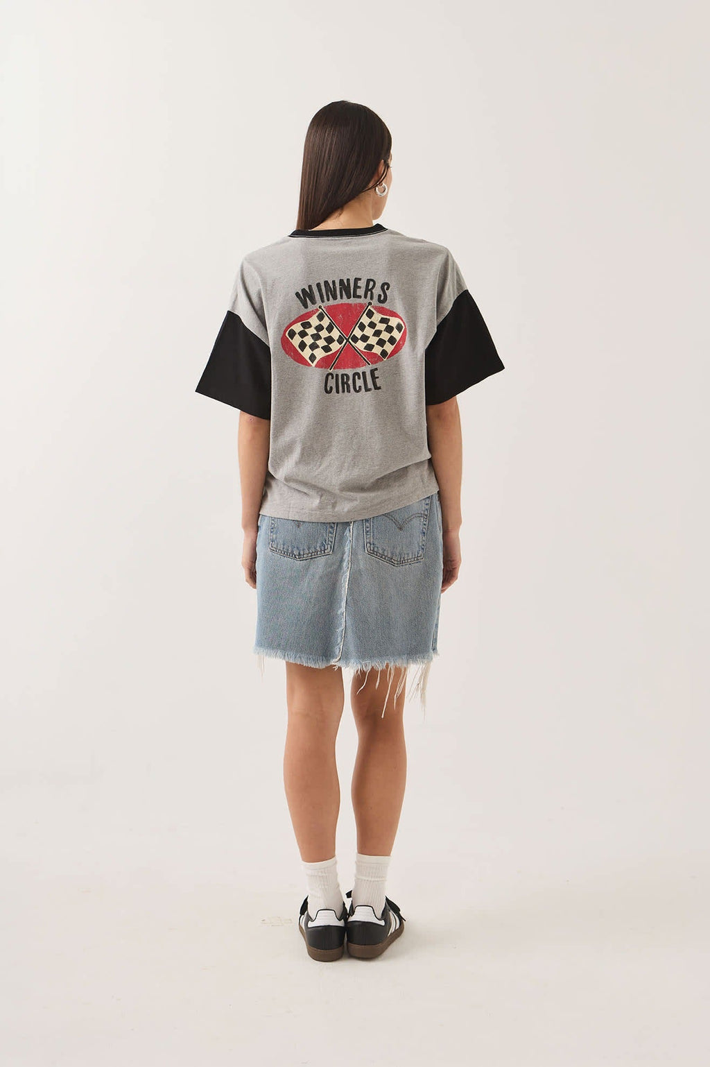 Winners Circle Boxy Football T-Shirt - Heather Grey/Black