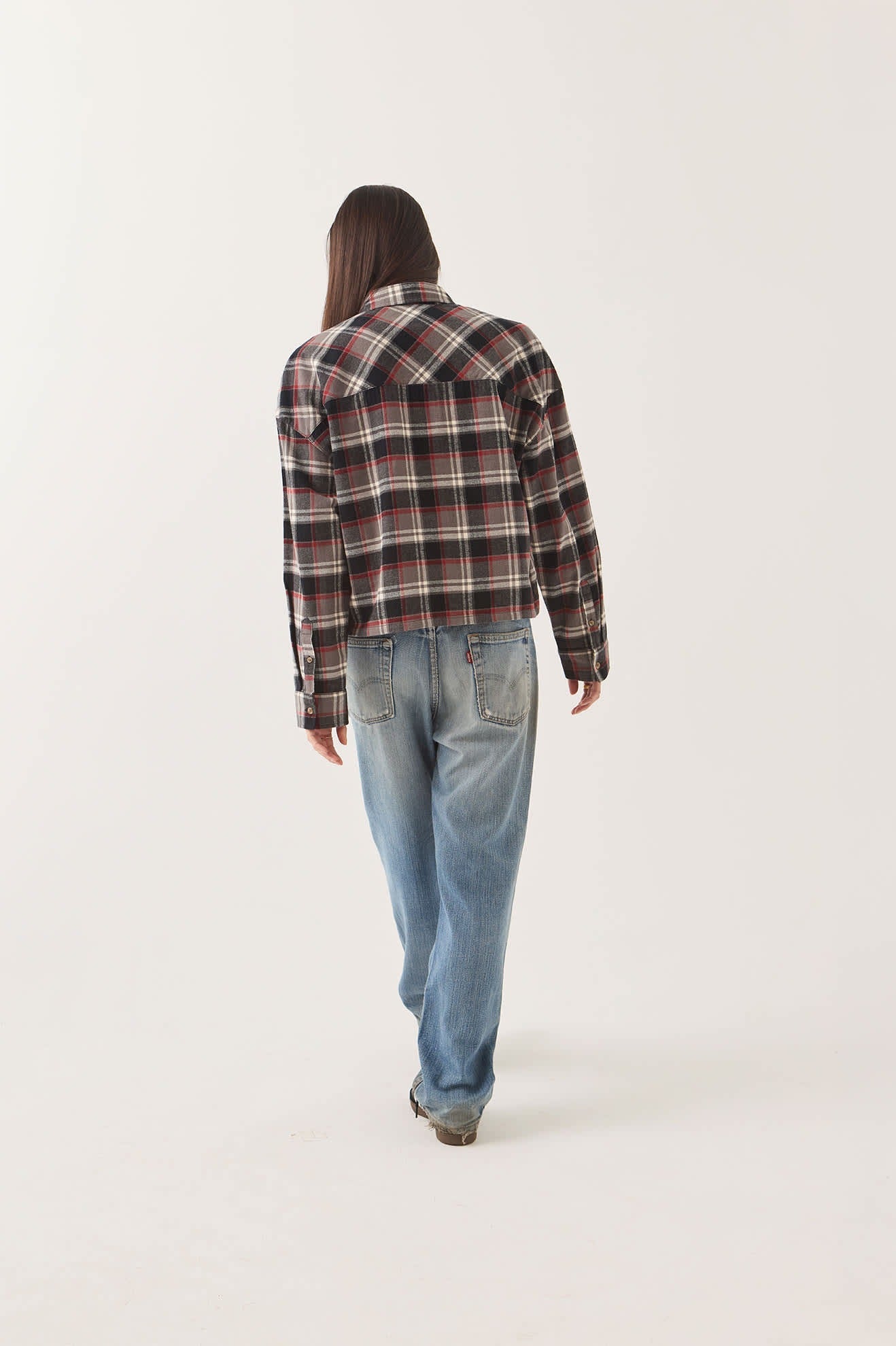 Bowery Crop Women's Overshirt - Washed Black Plaid