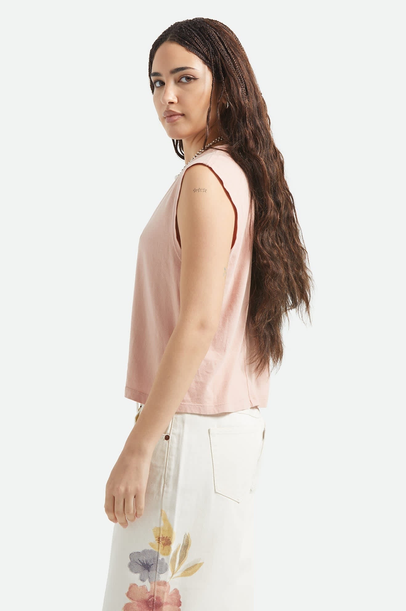 Carefree Organic Garment Dye Muscle Tank - Silver Pink