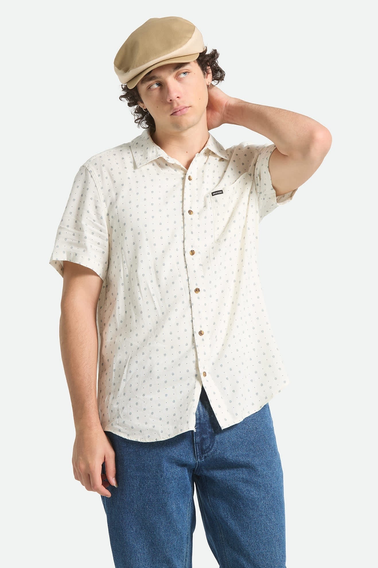 Charter Slub Short Sleeve Shirt - Off White Micro Geo