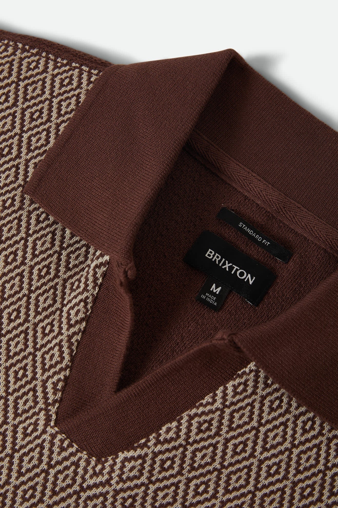 Theo Jacquard Short Sleeve Polo - Chocolate/Off White