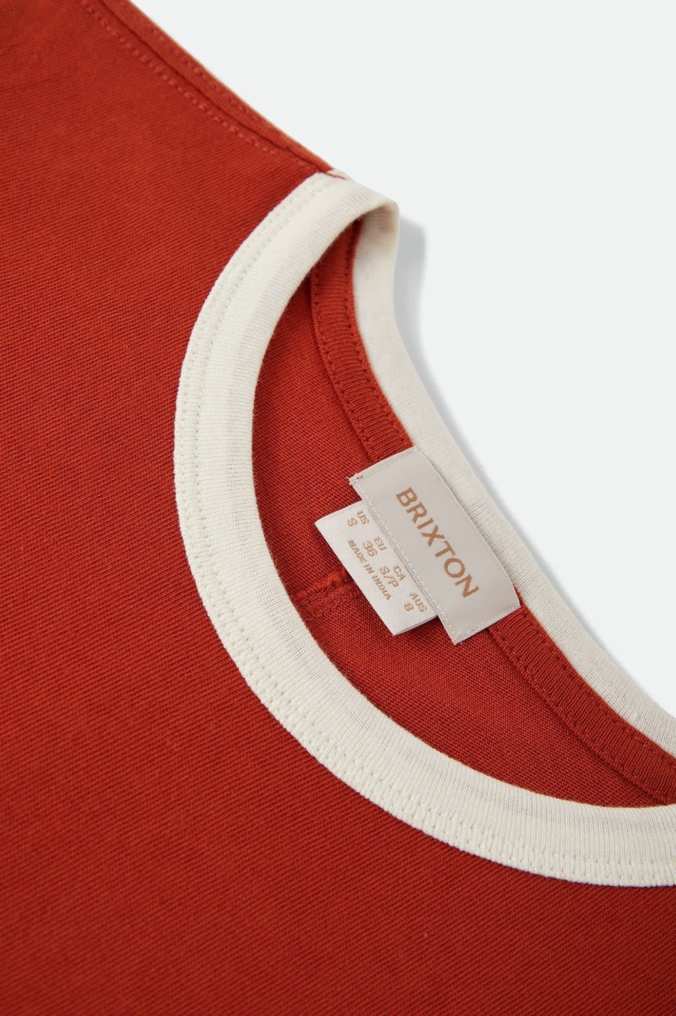 Carefree Organic Garment Dye Ringer T-Shirt - Rust/Off White