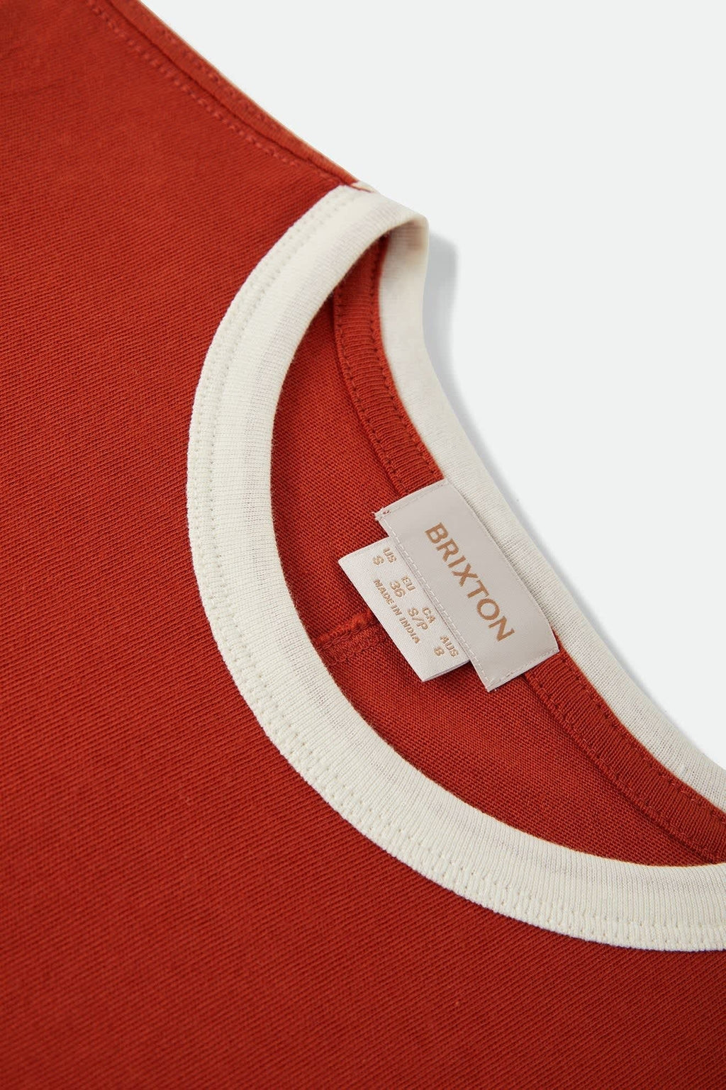 Carefree Organic Garment Dye Ringer T-Shirt - Rust/Off White
