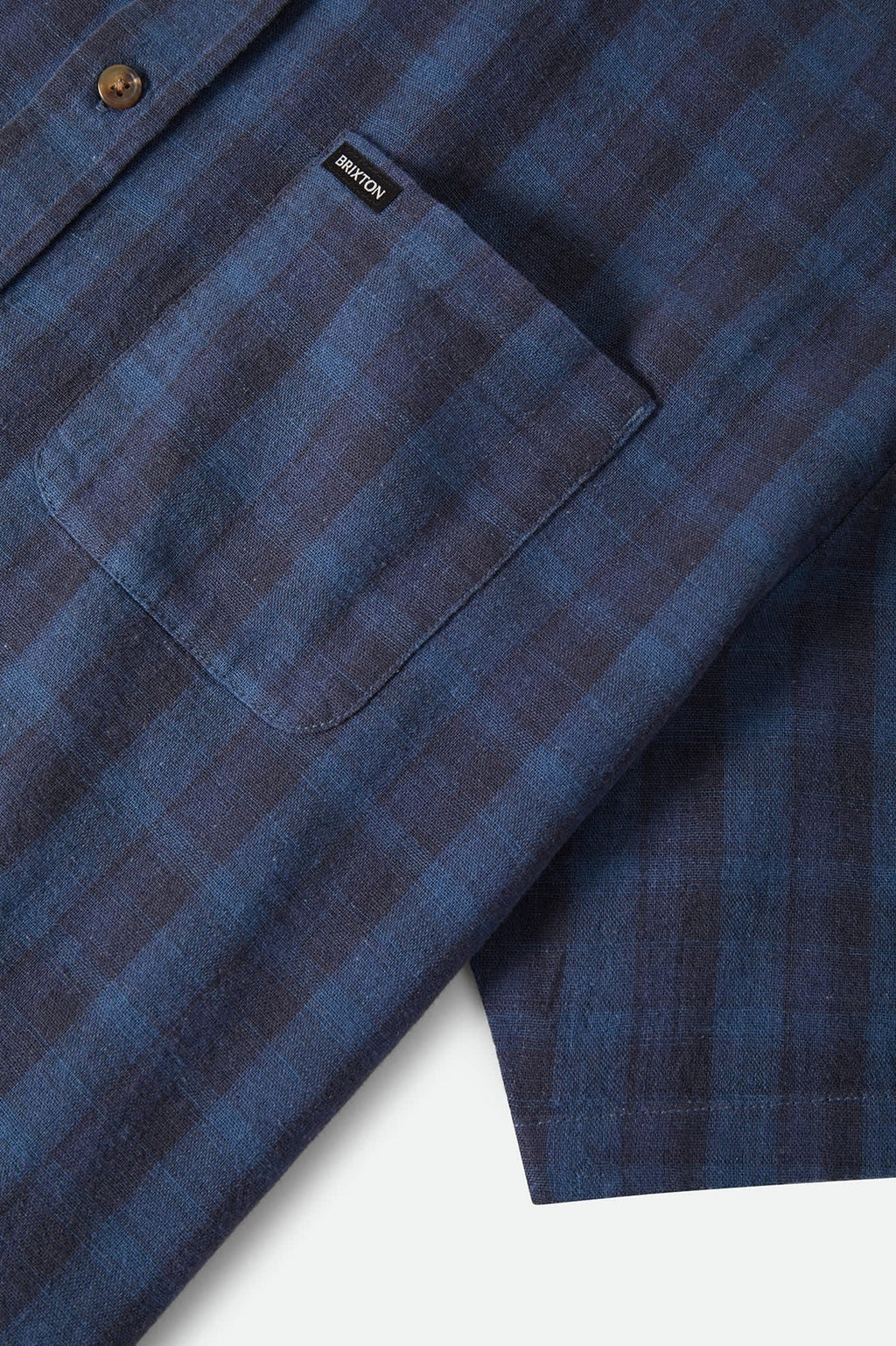 Cru Linen Blend Plaid Short Sleeve Shirt - Dark Blue/Black Plaid