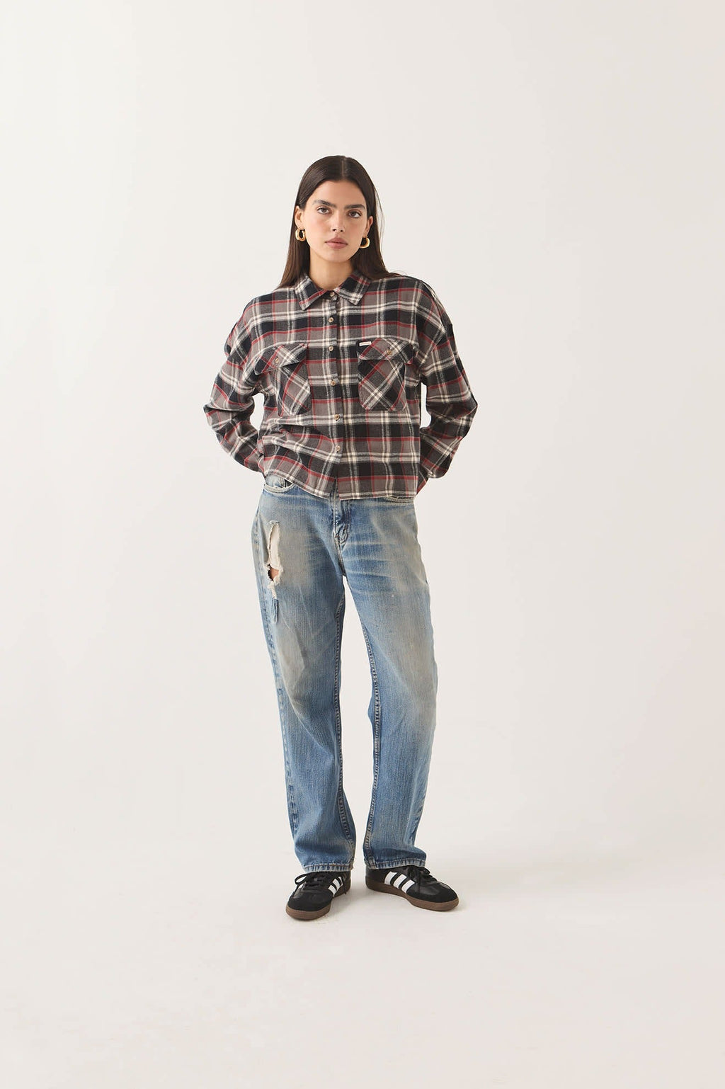 Bowery Crop Women's Overshirt - Washed Black Plaid