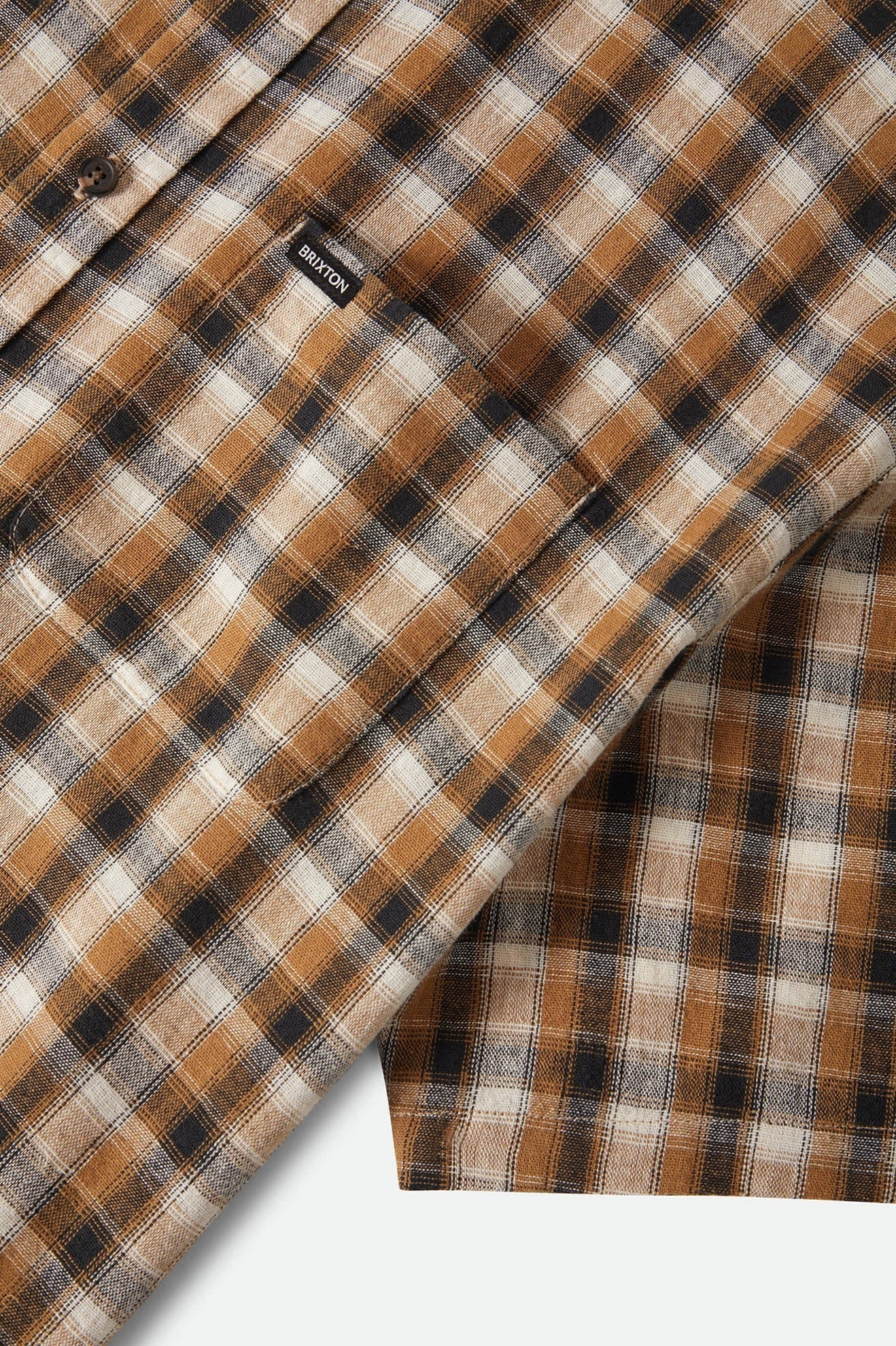 Cru Linen Blend Plaid Short Sleeve Shirt - Black/Tobacco Plaid