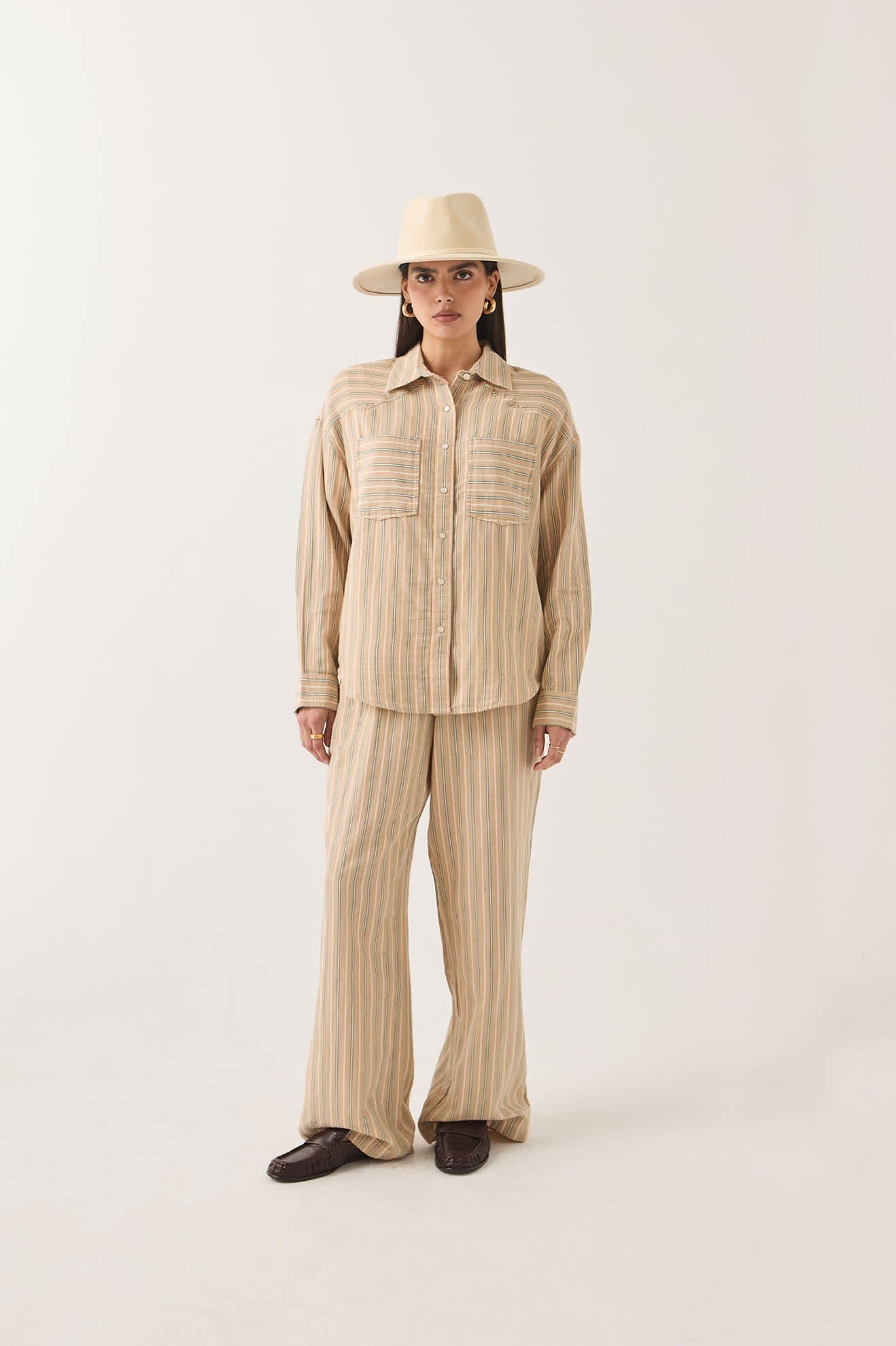 Wayne Women's Shirt - Sand Stripe