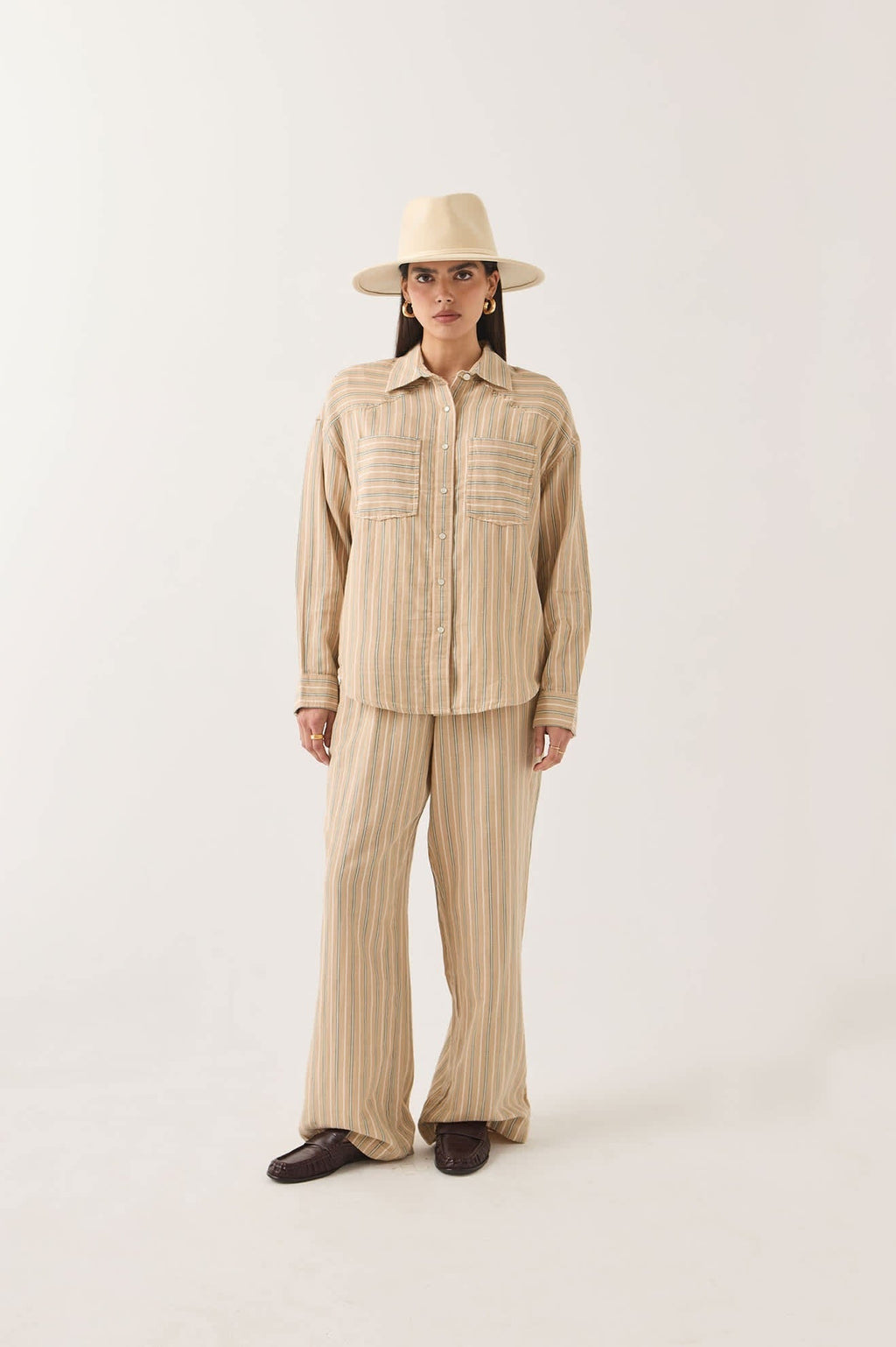 Wayne Women's Shirt - Sand Stripe