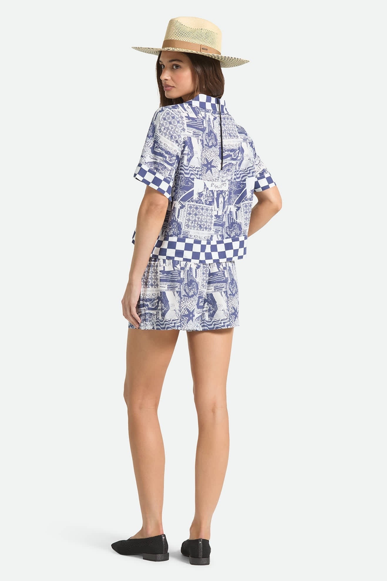 The Omar Button Down Short Sleeve Shirt - Navy/White Collage