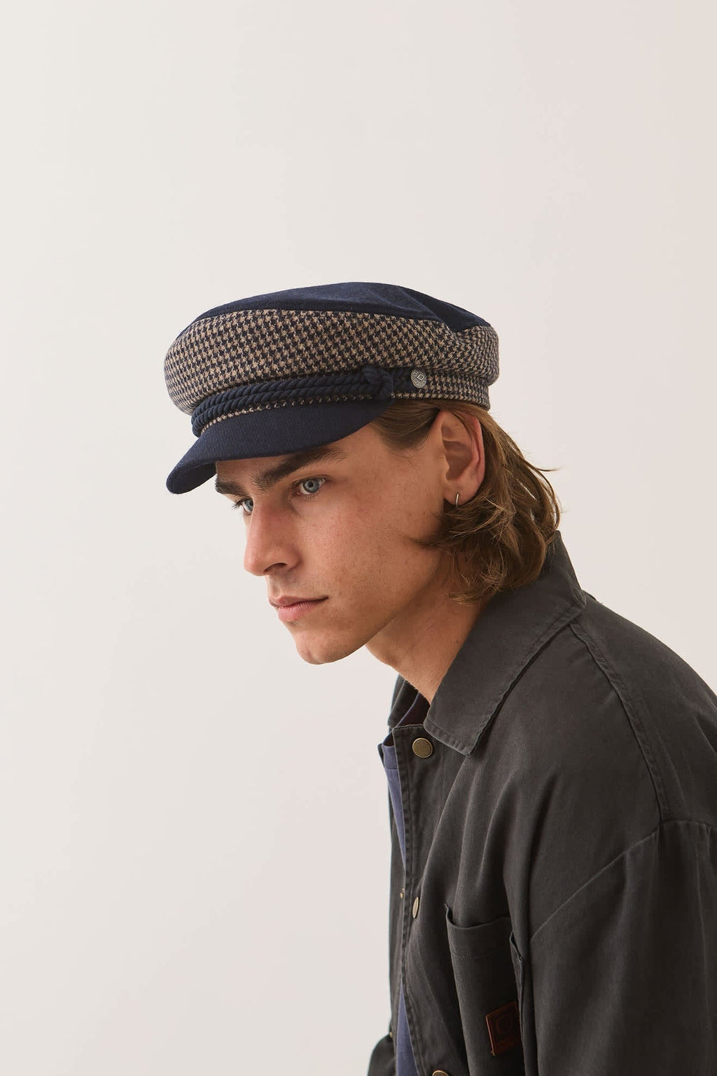 Fiddler Fisherman Cap - Navy/Sand Houndstooth