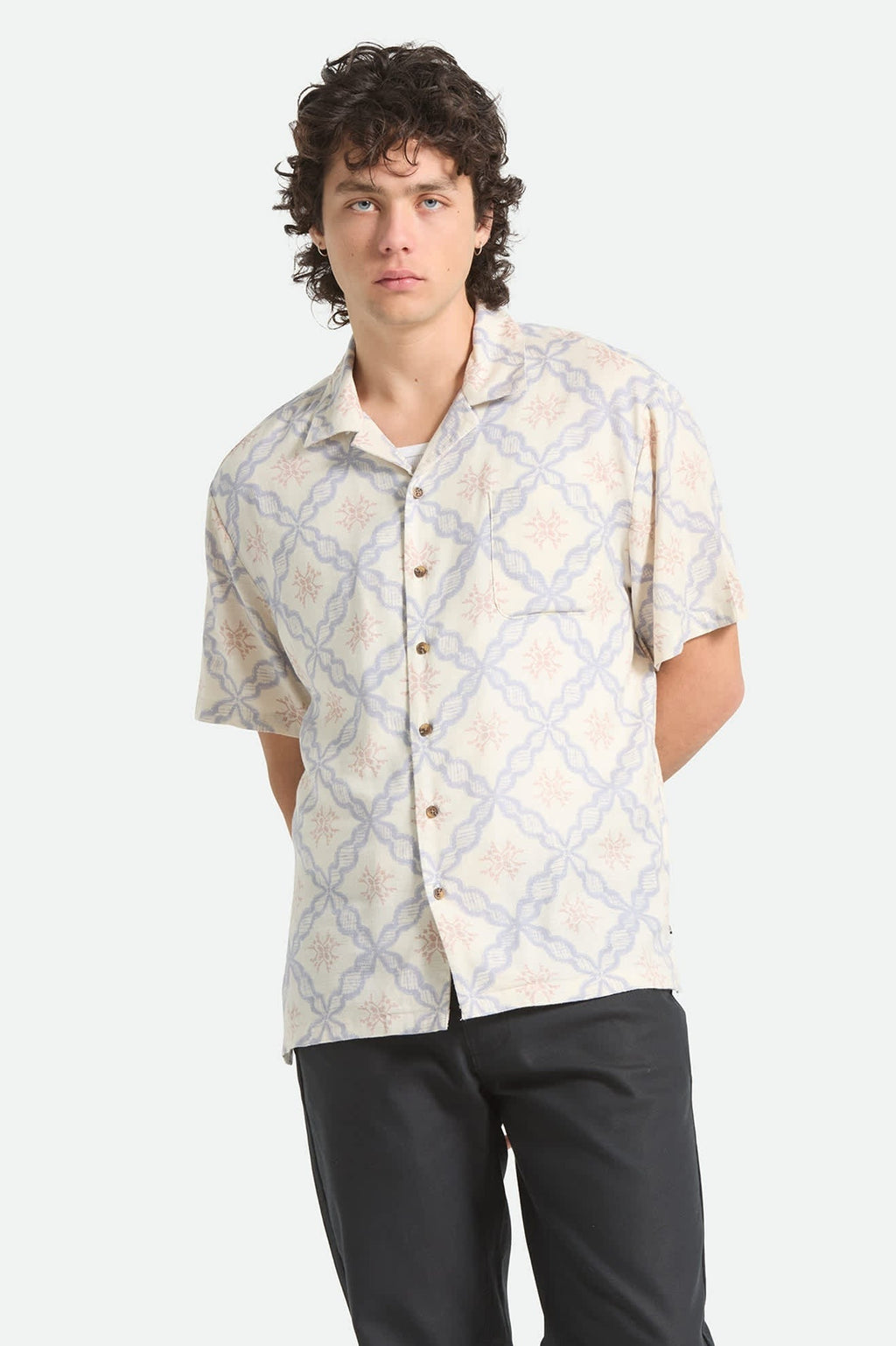 Bunker Slub Short Sleeve Shirt - Off White/Blue Tile